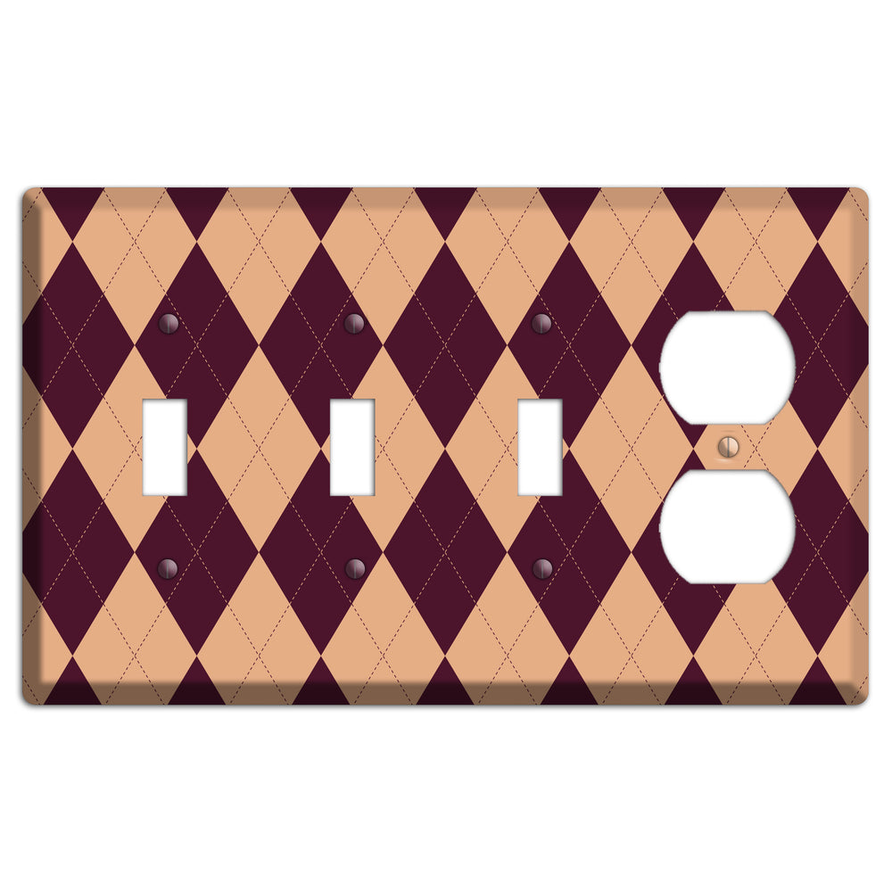 Purple and Beige Argyle 3 Toggle / Duplex Wallplate