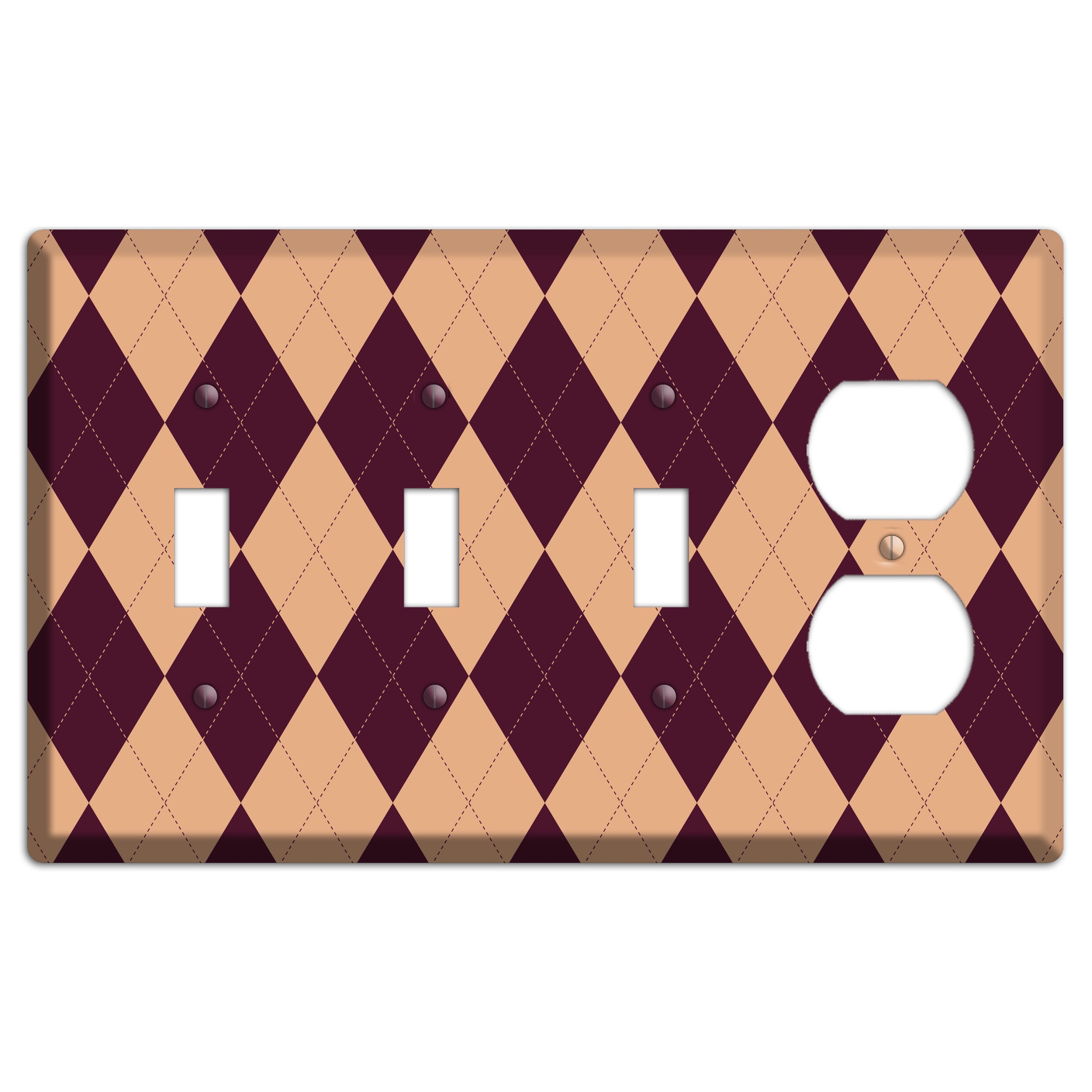 Purple and Beige Argyle 3 Toggle / Duplex Wallplate