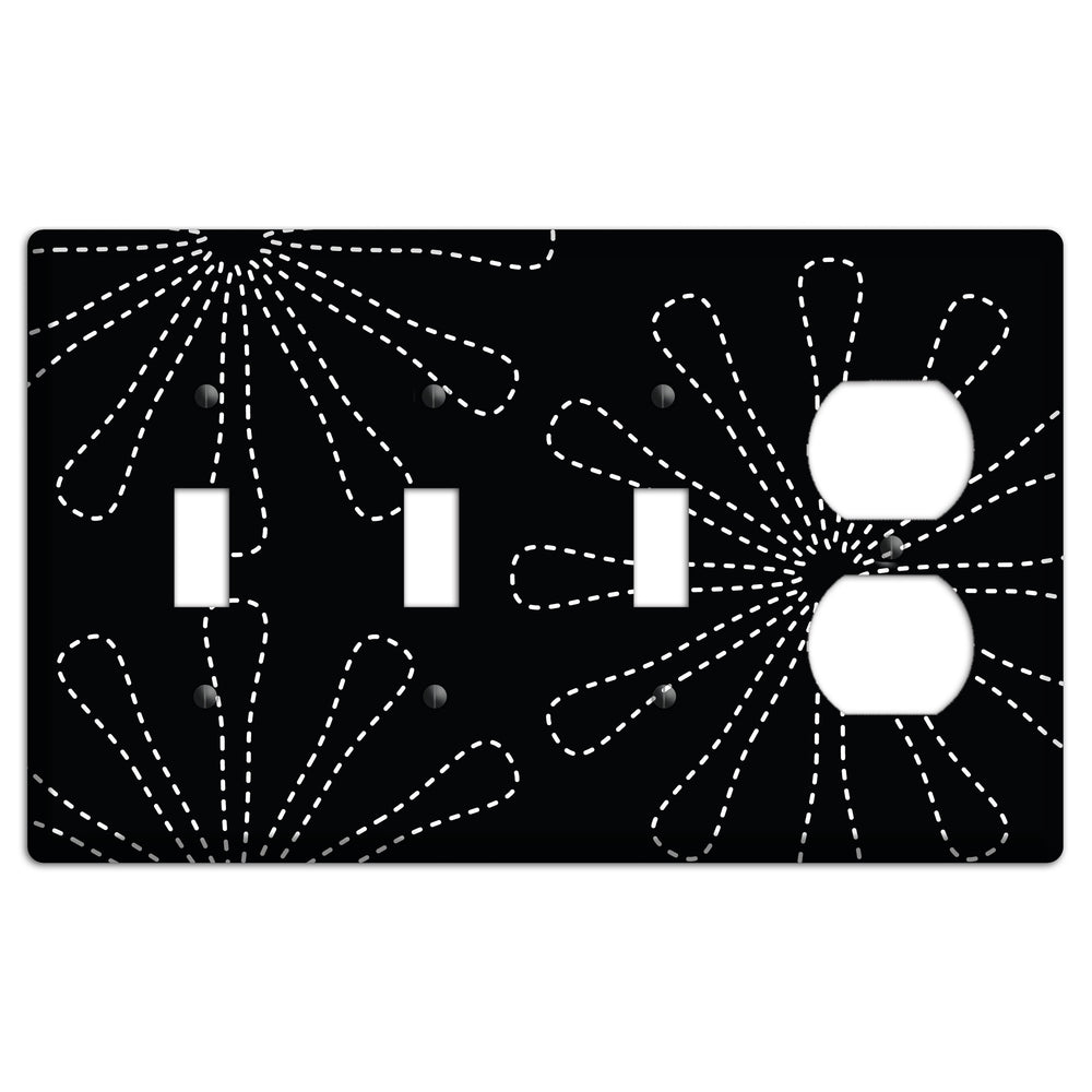 Black with White Retro Stipple Floral Contour 3 Toggle / Duplex Wallplate