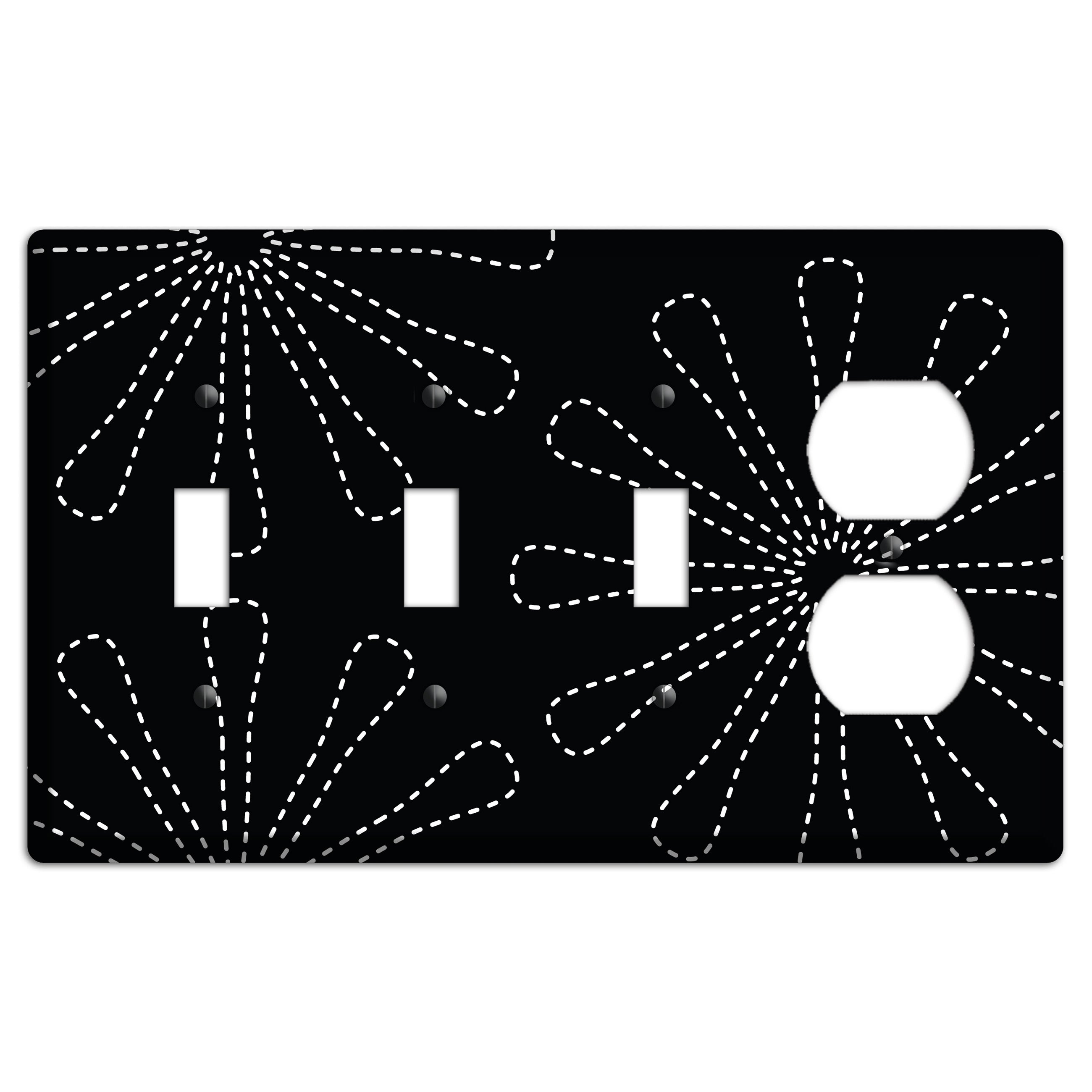 Black with White Retro Stipple Floral Contour 3 Toggle / Duplex Wallplate
