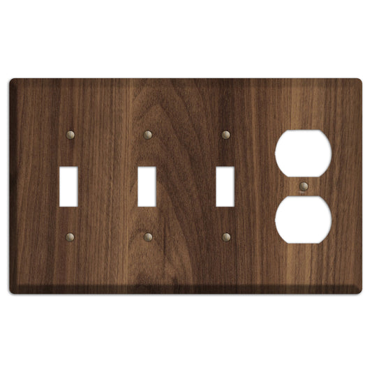 Unfinished Walnut Wood 3 Toggle / Duplex Outlet Cover Plate