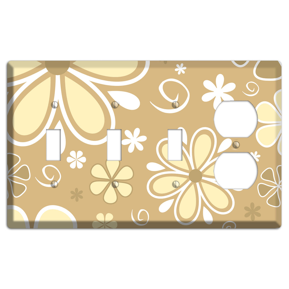 Beige Retro Flowers 3 Toggle / Duplex Wallplate