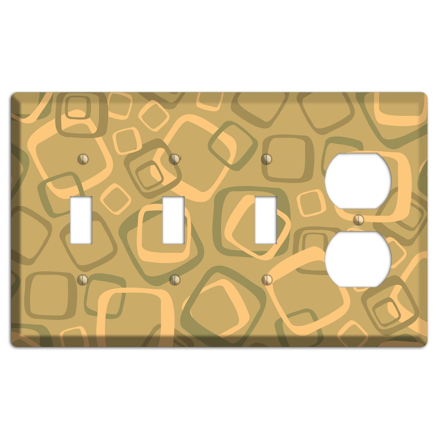 Multi Olive Random Retro Squares 3 Toggle / Duplex Wallplate