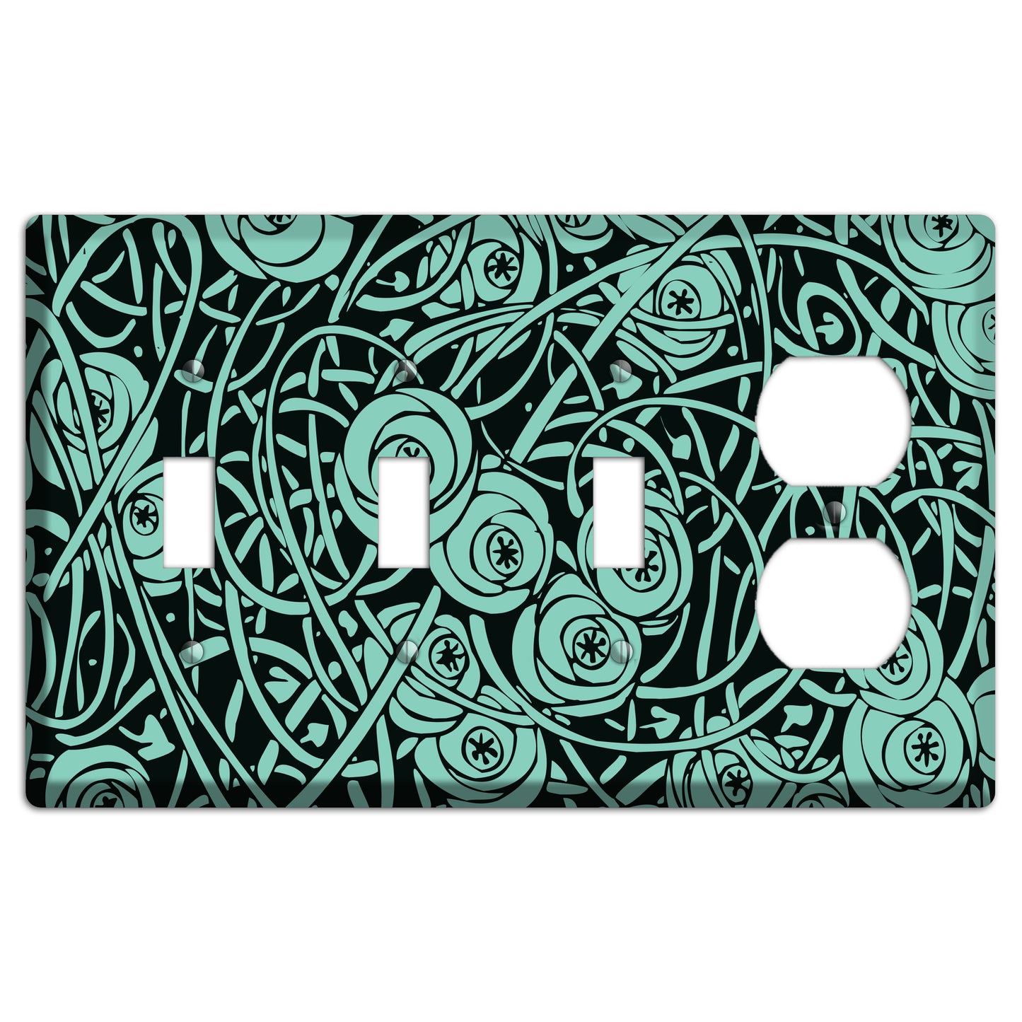 Teal Deco Floral 3 Toggle / Duplex Wallplate