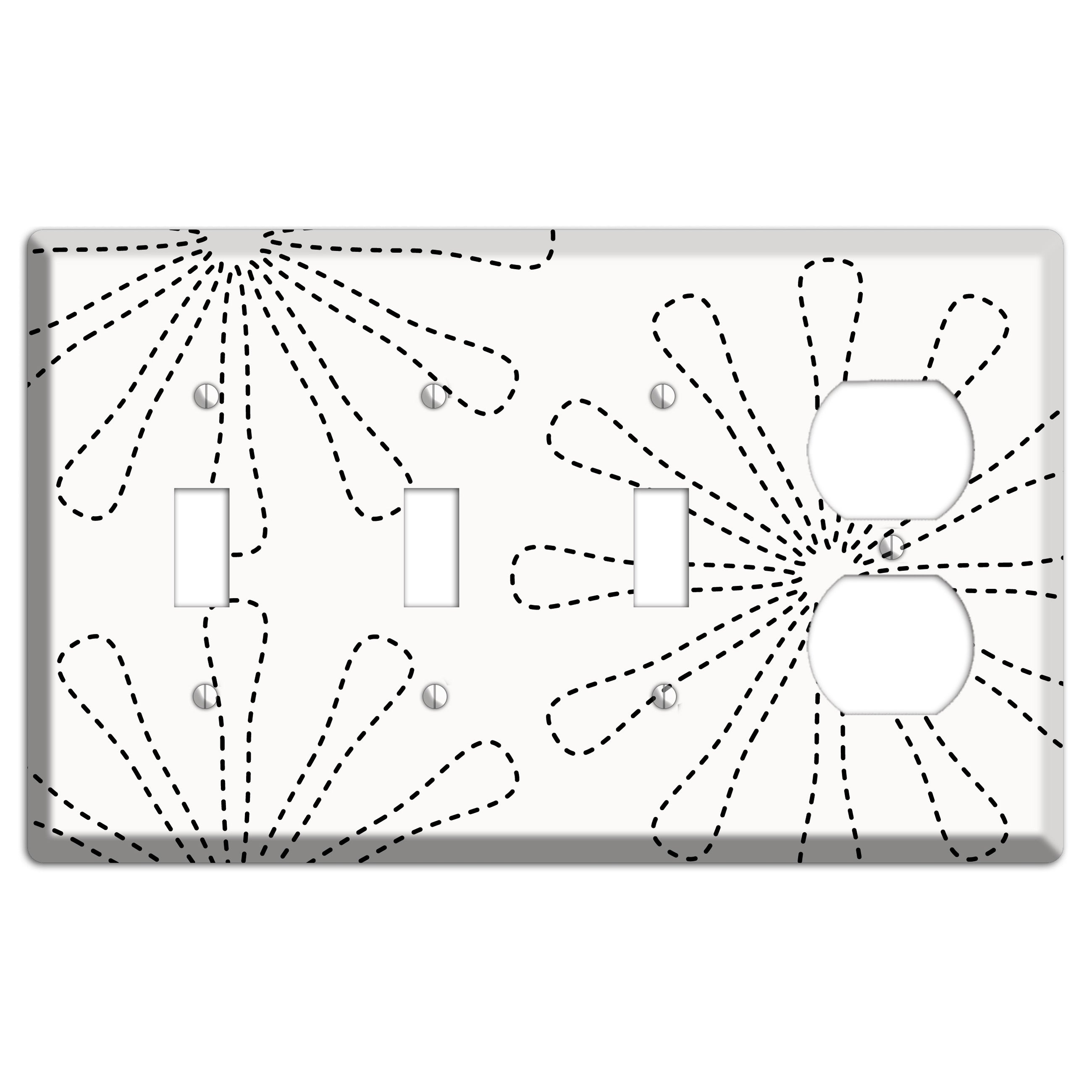 White with Black Retro Stipple Floral Contour 3 Toggle / Duplex Wallplate