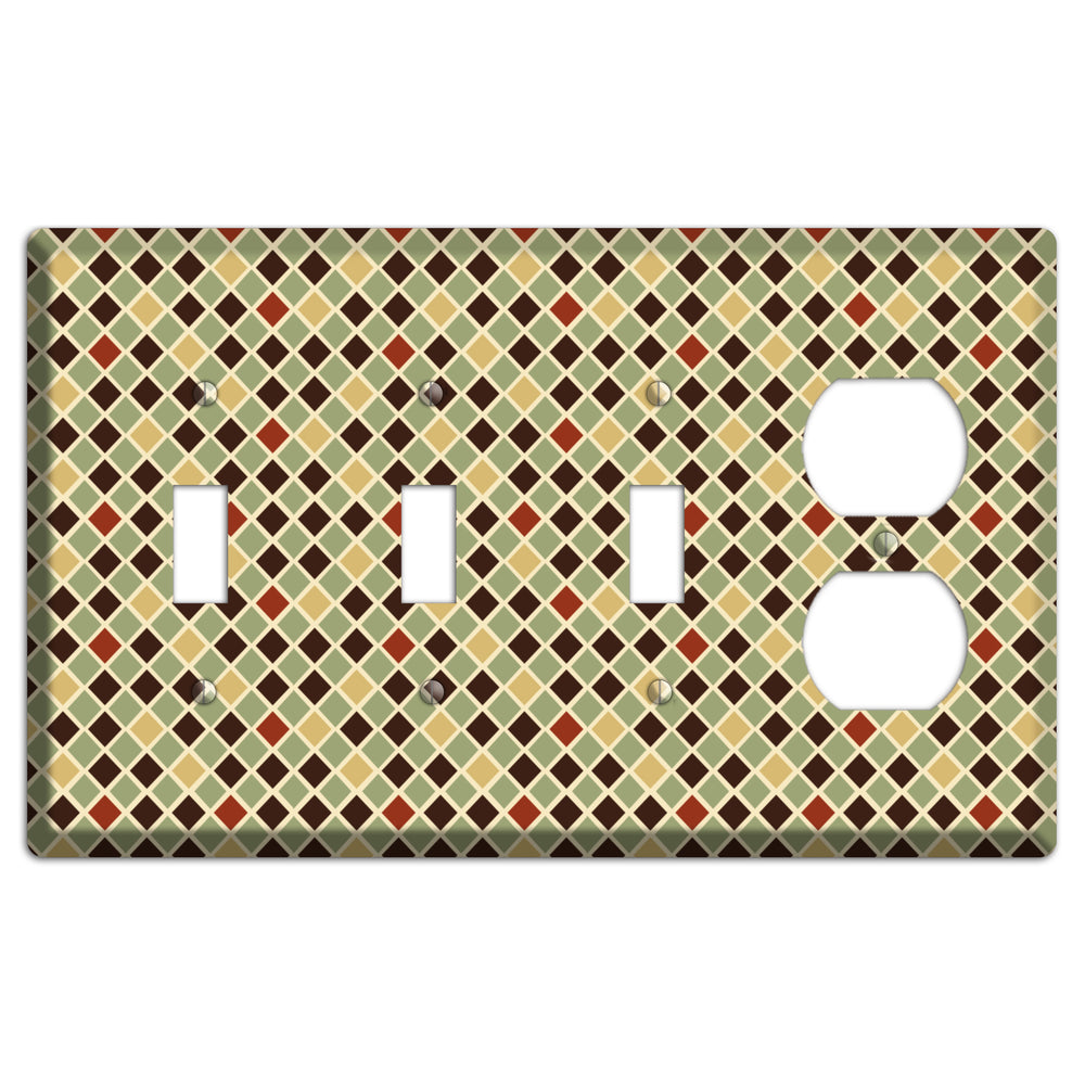 Olive Mustard Maroon Diamonds 3 Toggle / Duplex Wallplate
