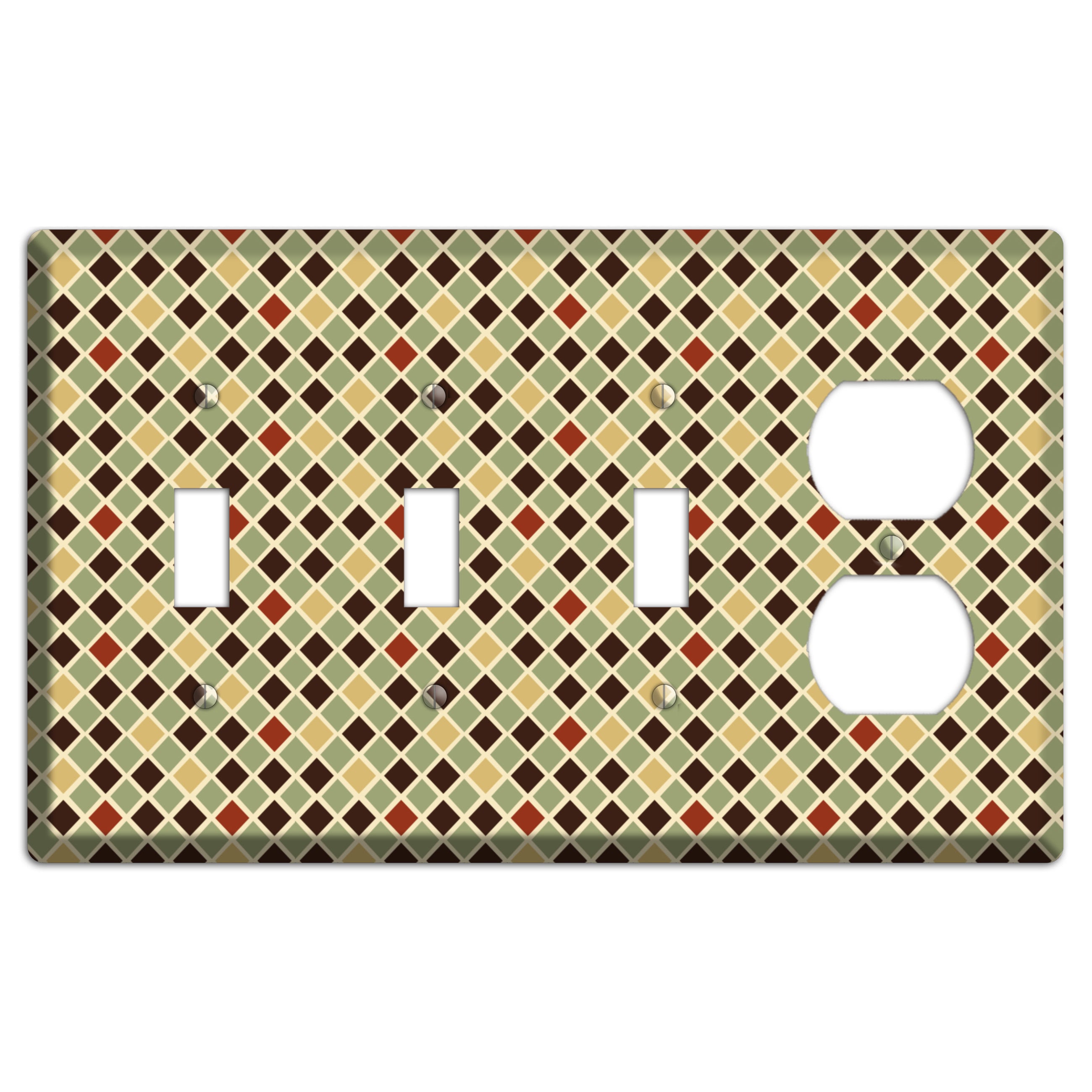 Olive Mustard Maroon Diamonds 3 Toggle / Duplex Wallplate