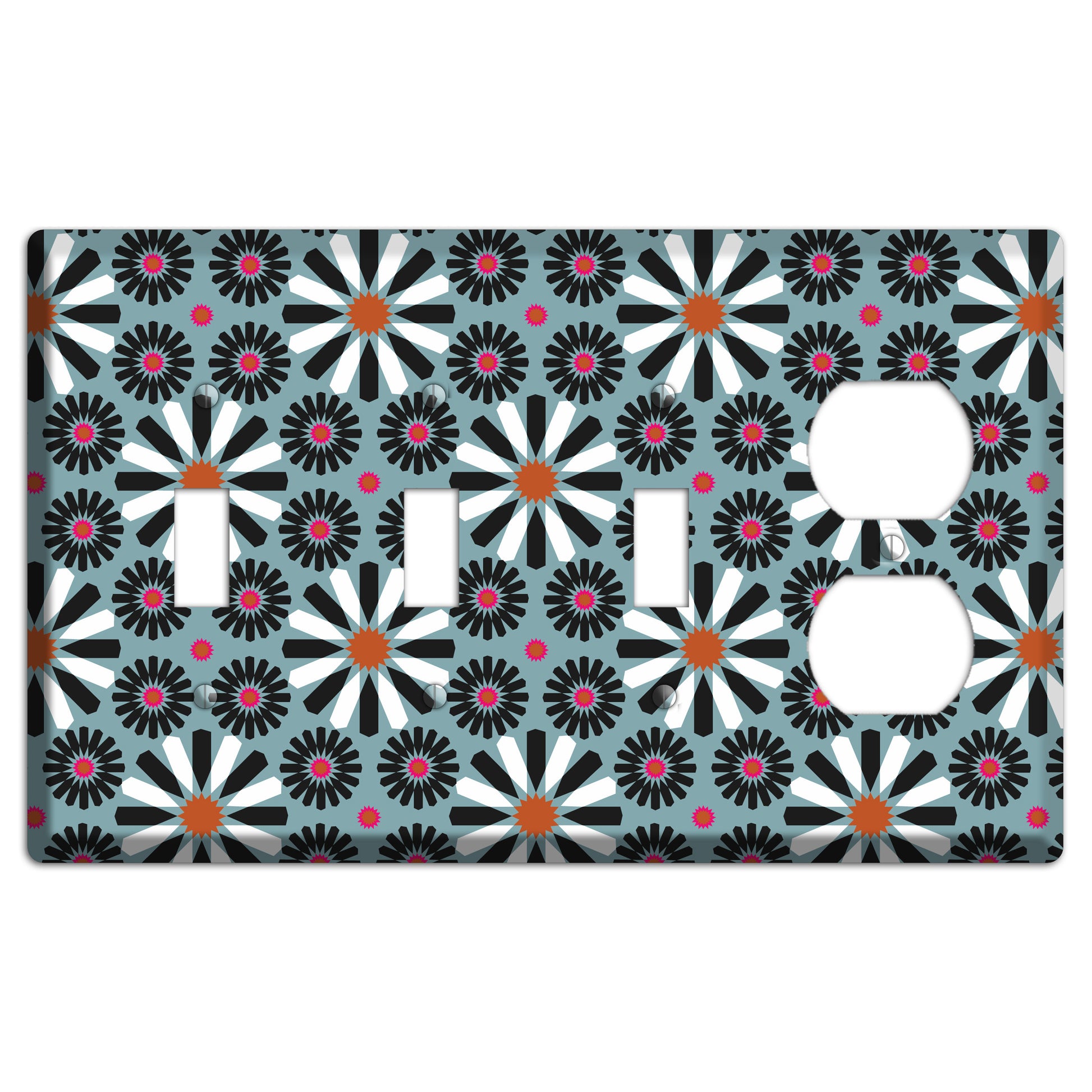 Dusty Blue with Scandinavian Floral 3 Toggle / Duplex Wallplate