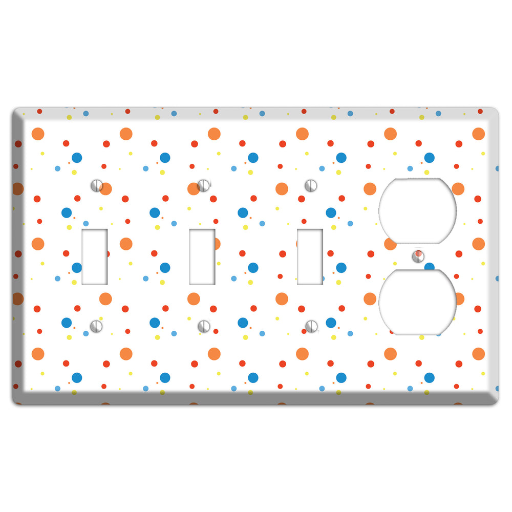 White with Multi Color Small Dots 2 3 Toggle / Duplex Wallplate