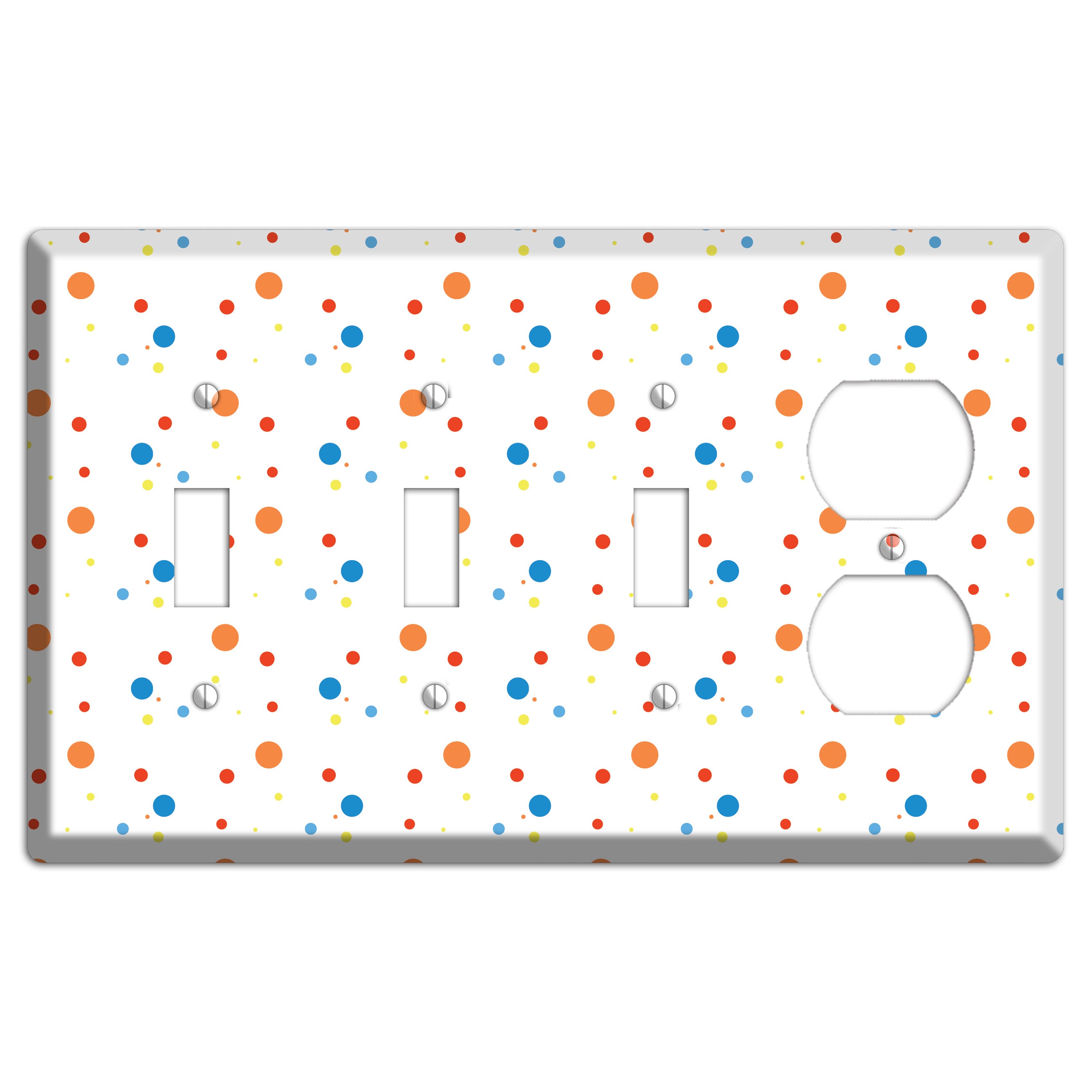 White with Multi Color Small Dots 2 3 Toggle / Duplex Wallplate