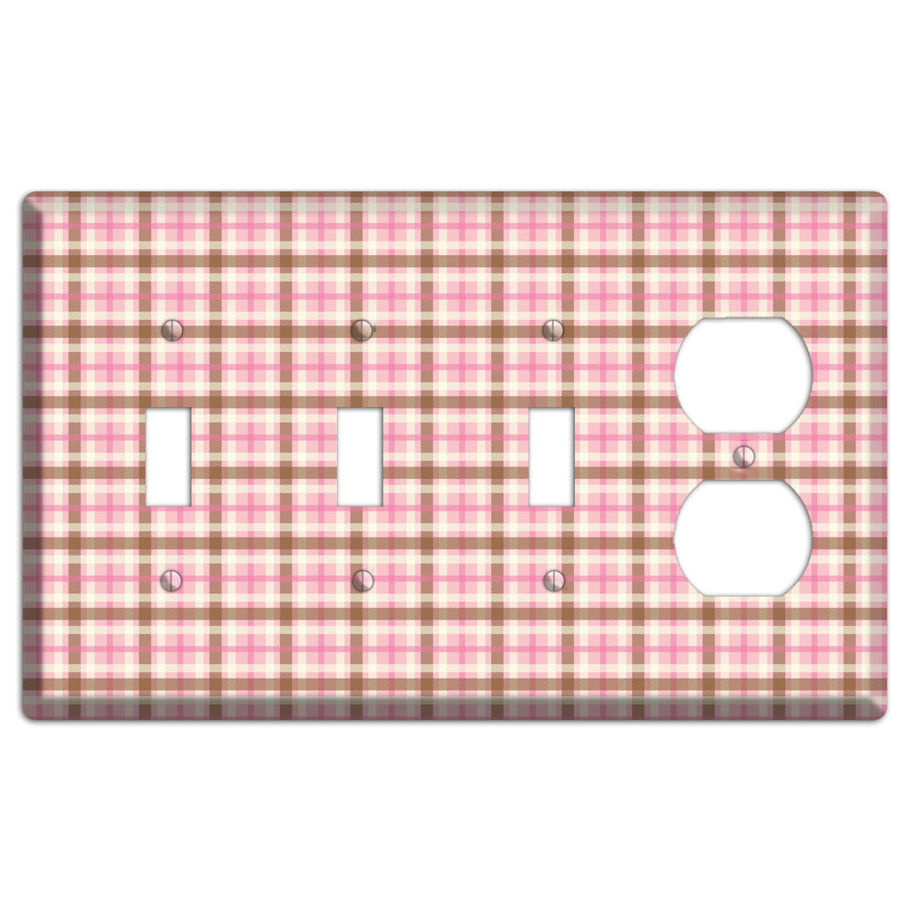 Pink and Brown Plaid 3 Toggle / Duplex Wallplate