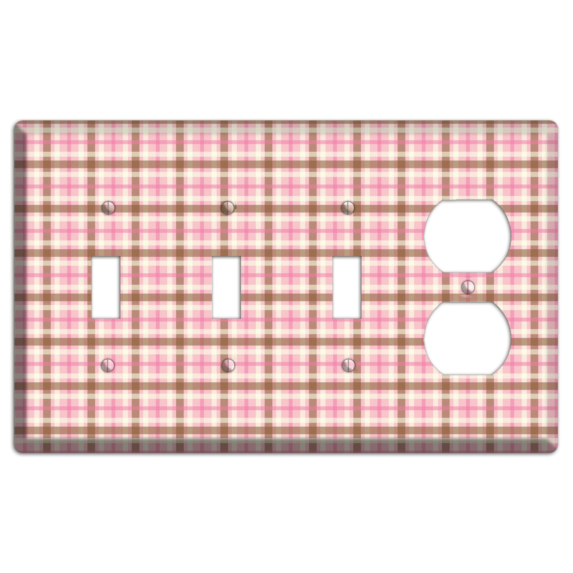 Pink and Brown Plaid 3 Toggle / Duplex Wallplate