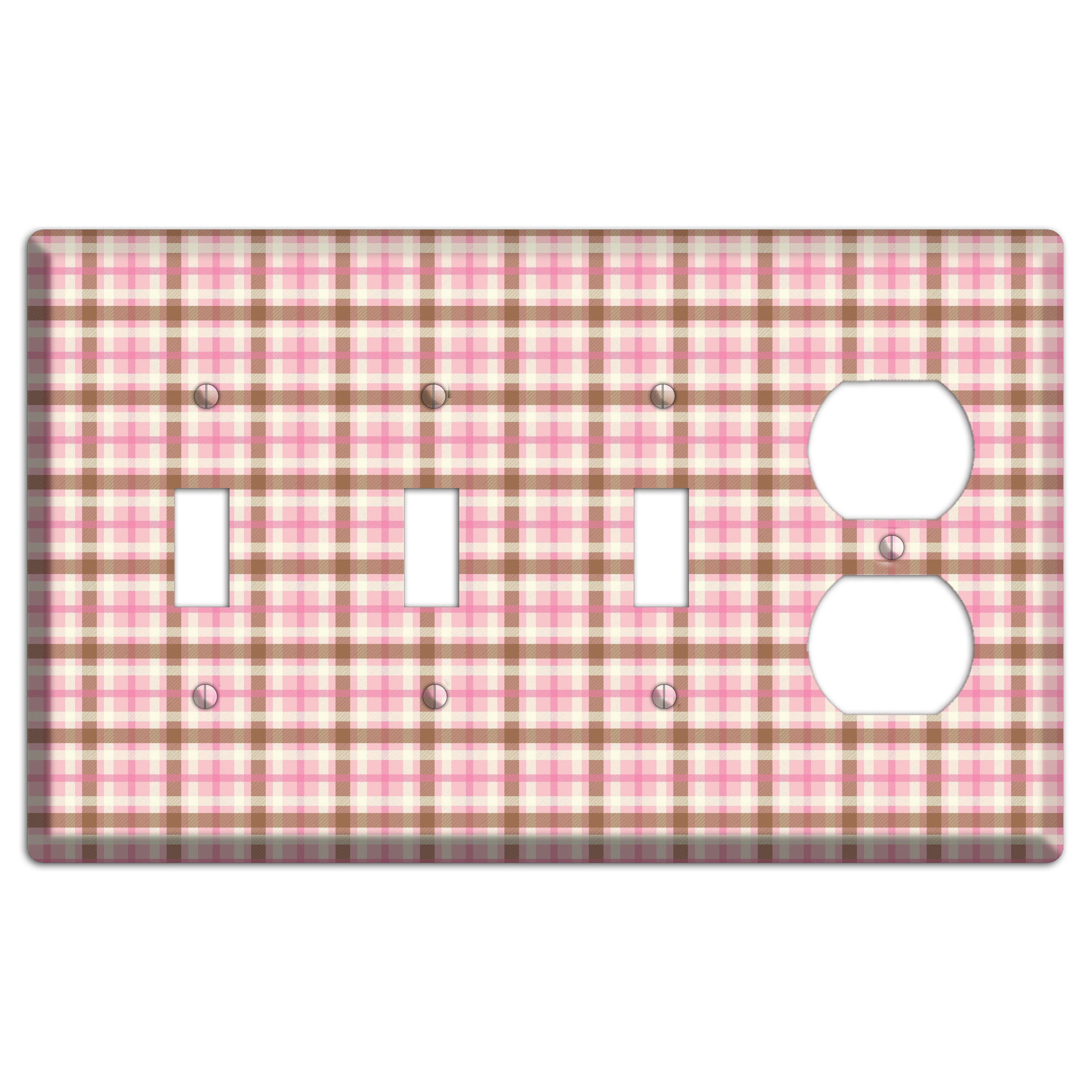 Pink and Brown Plaid 3 Toggle / Duplex Wallplate