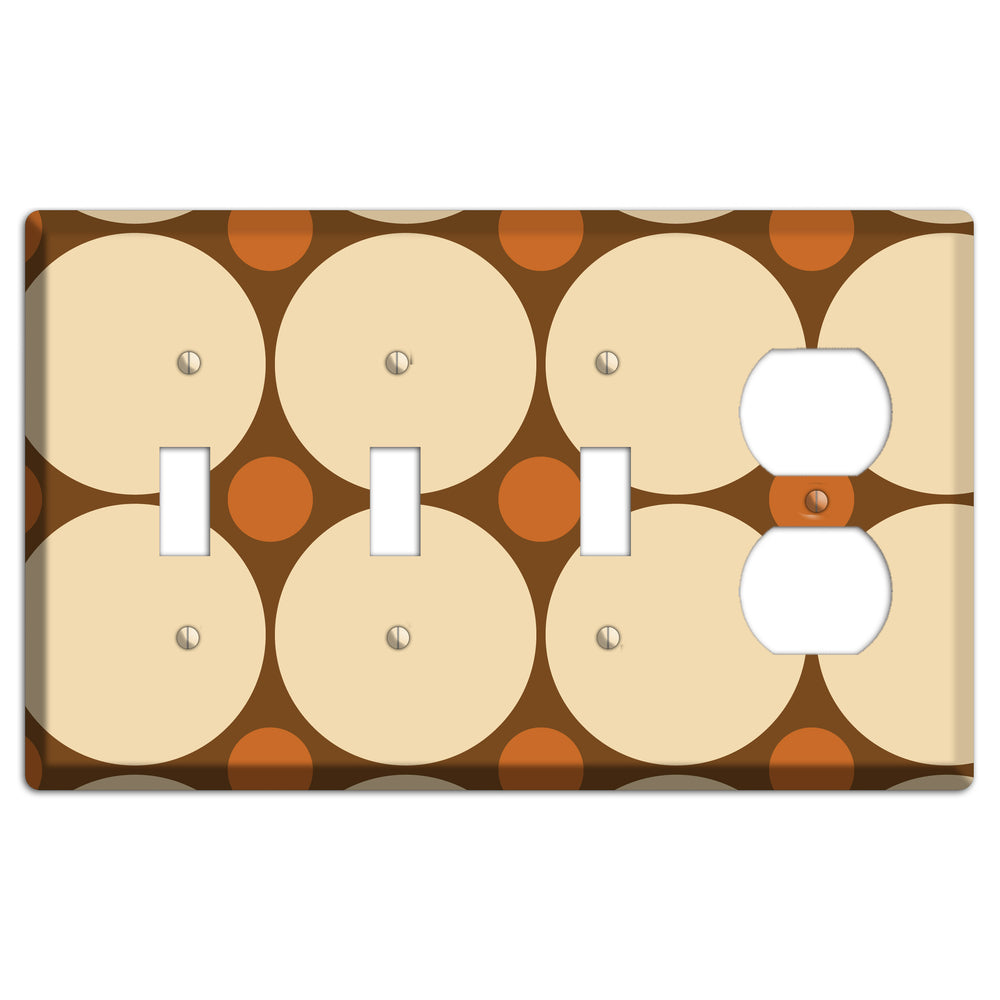 Brown with Beige and Umber Multi Tiled Large Dots 3 Toggle / Duplex Wallplate