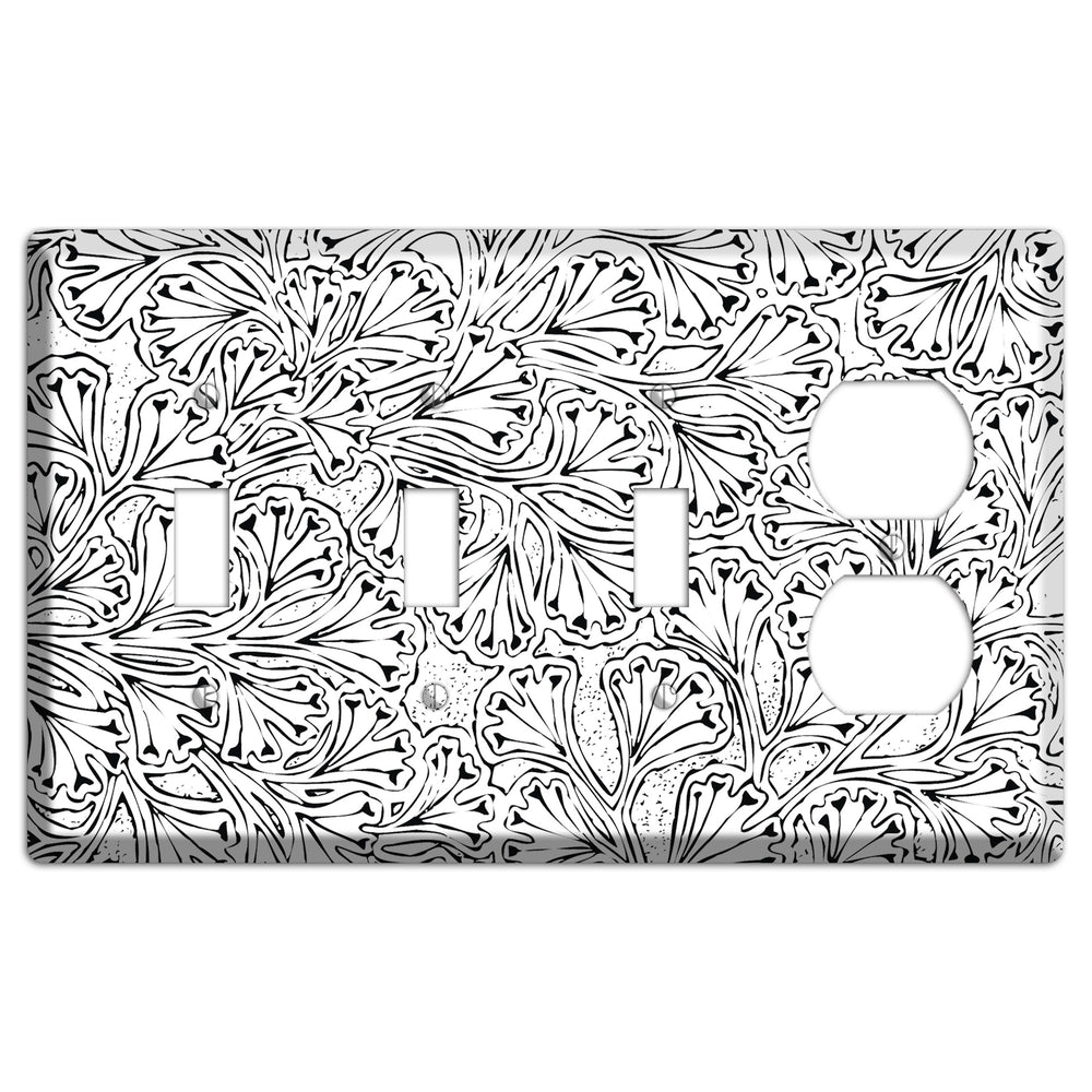 Deco White with Black Interlocking Floral 3 Toggle / Duplex Wallplate