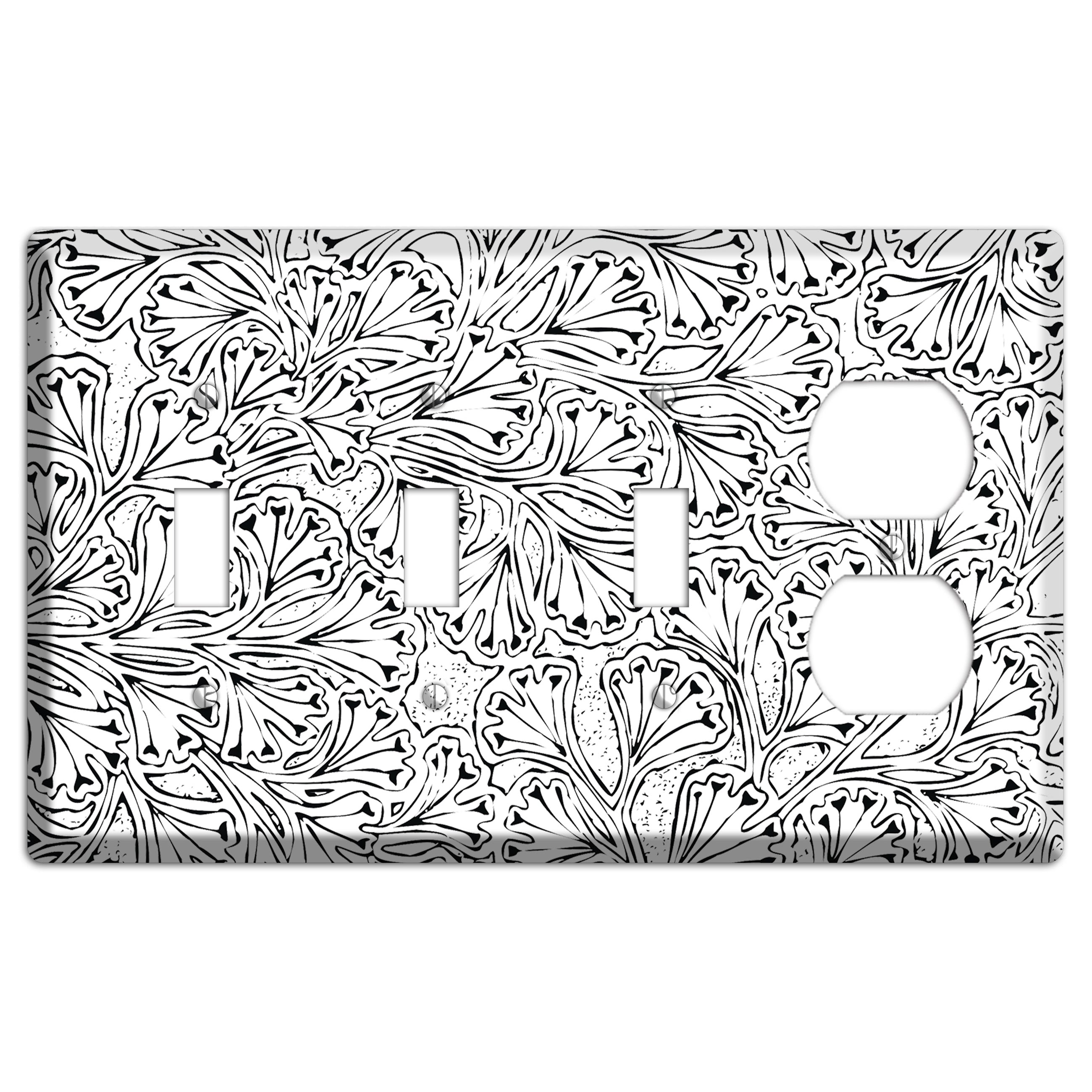 Deco White with Black Interlocking Floral 3 Toggle / Duplex Wallplate
