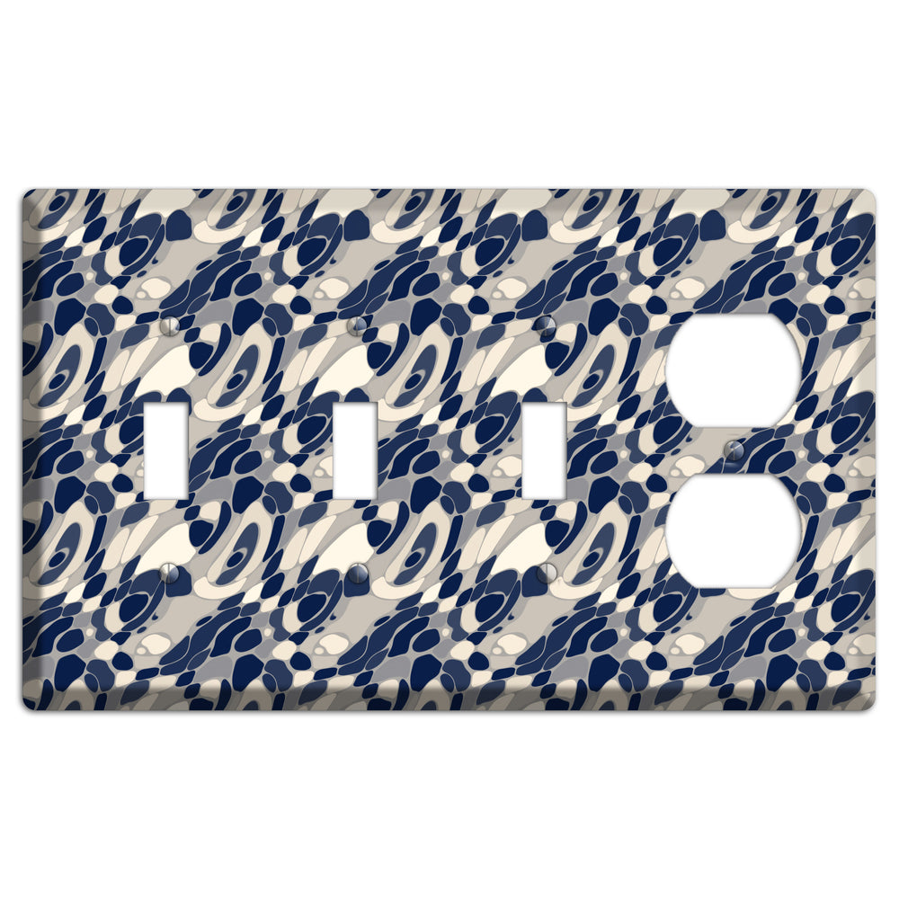 Blue and Beige Large Abstract 3 Toggle / Duplex Wallplate