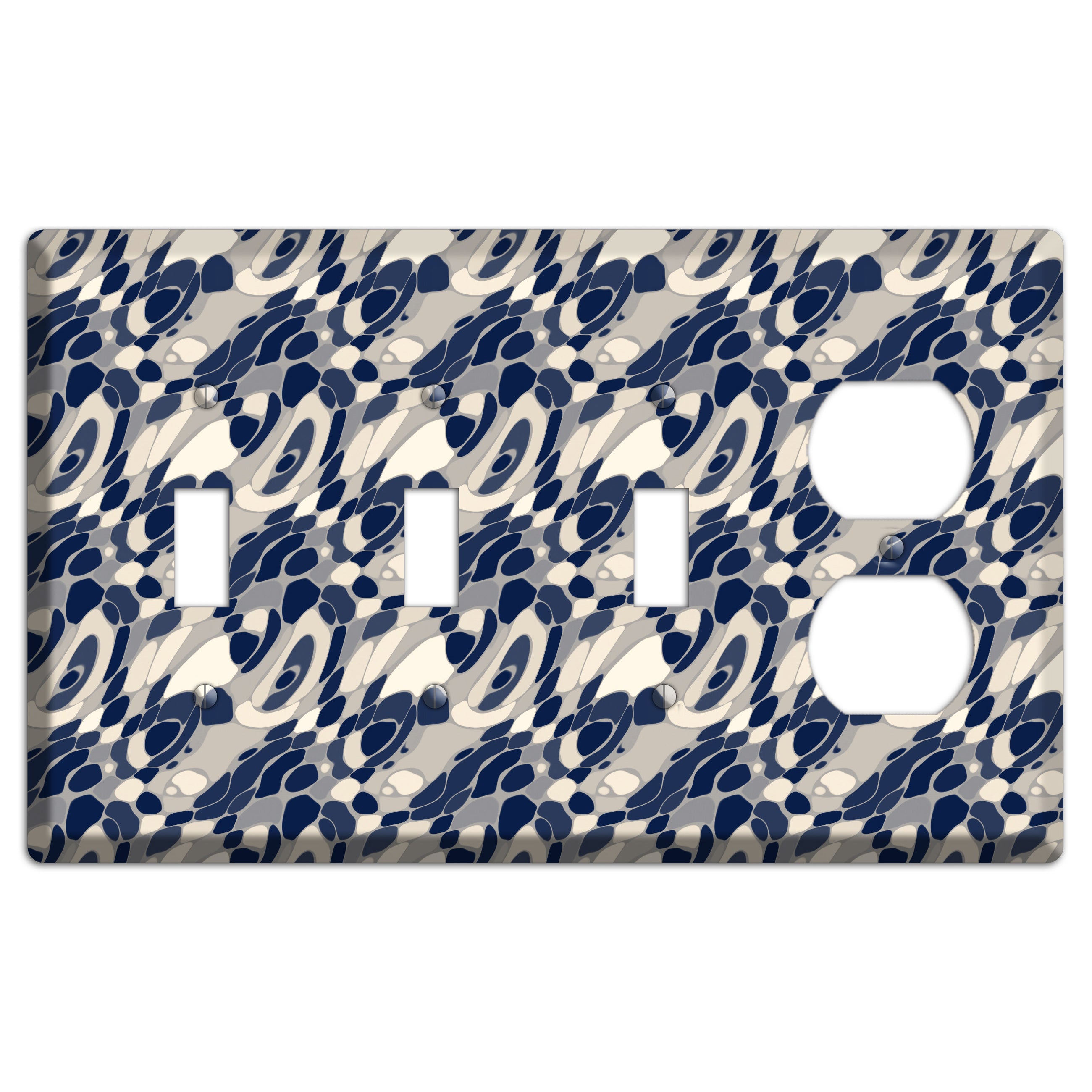 Blue and Beige Large Abstract 3 Toggle / Duplex Wallplate