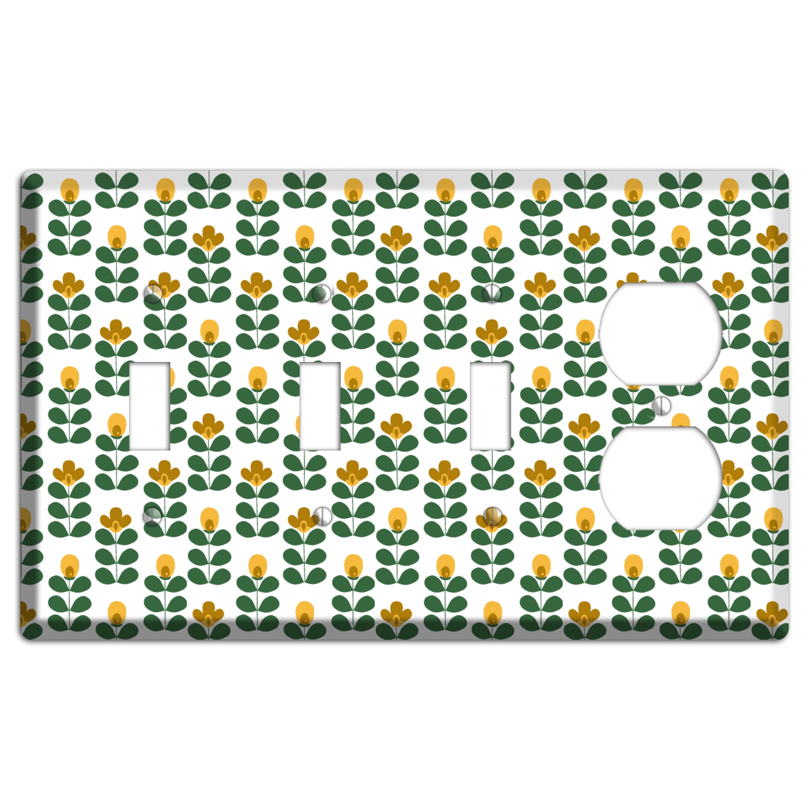 Multi Mustard Deco Floral Half Drop 3 Toggle / Duplex Wallplate