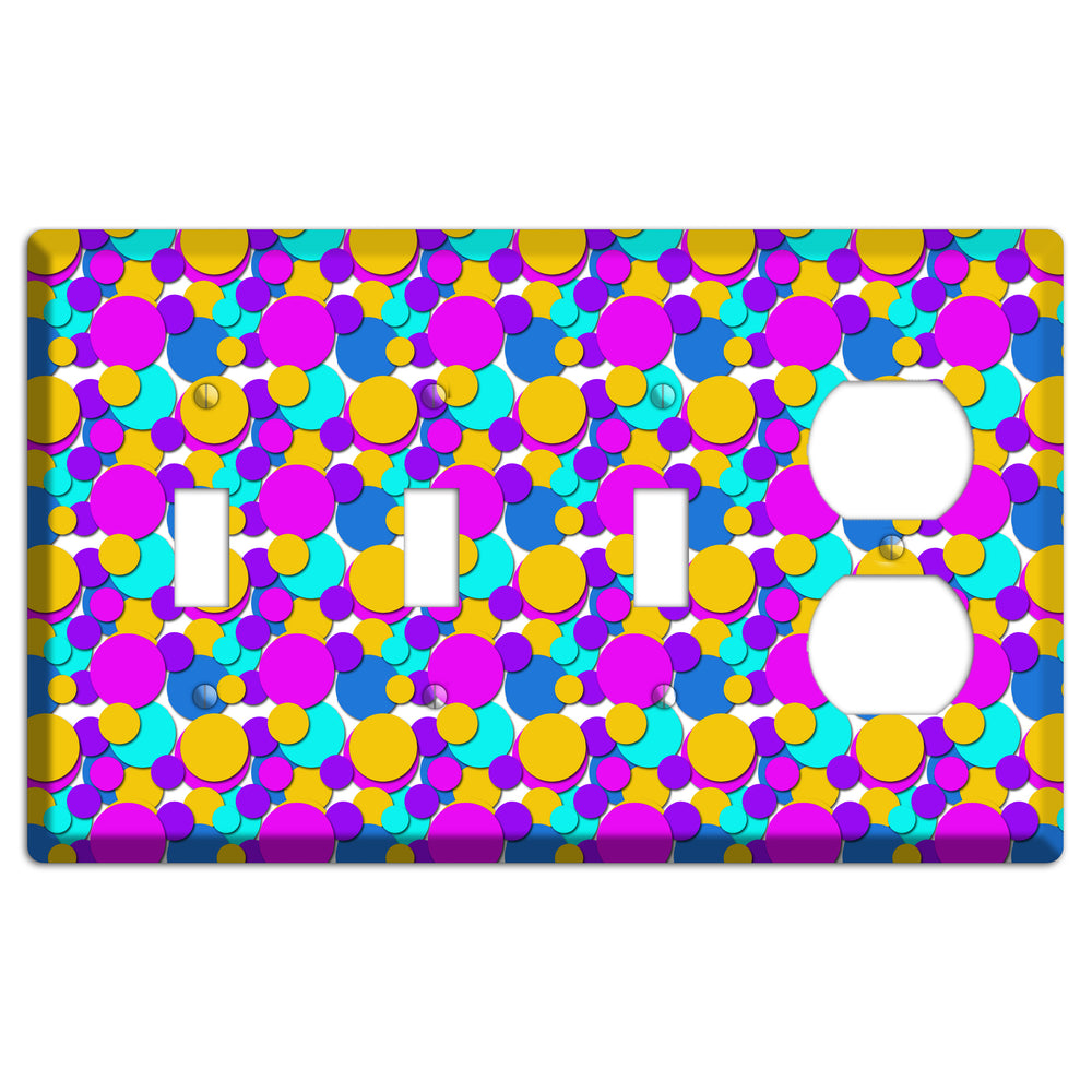 Orange Turquoise Fuschia Blue Bubble Dots 3 Toggle / Duplex Wallplate