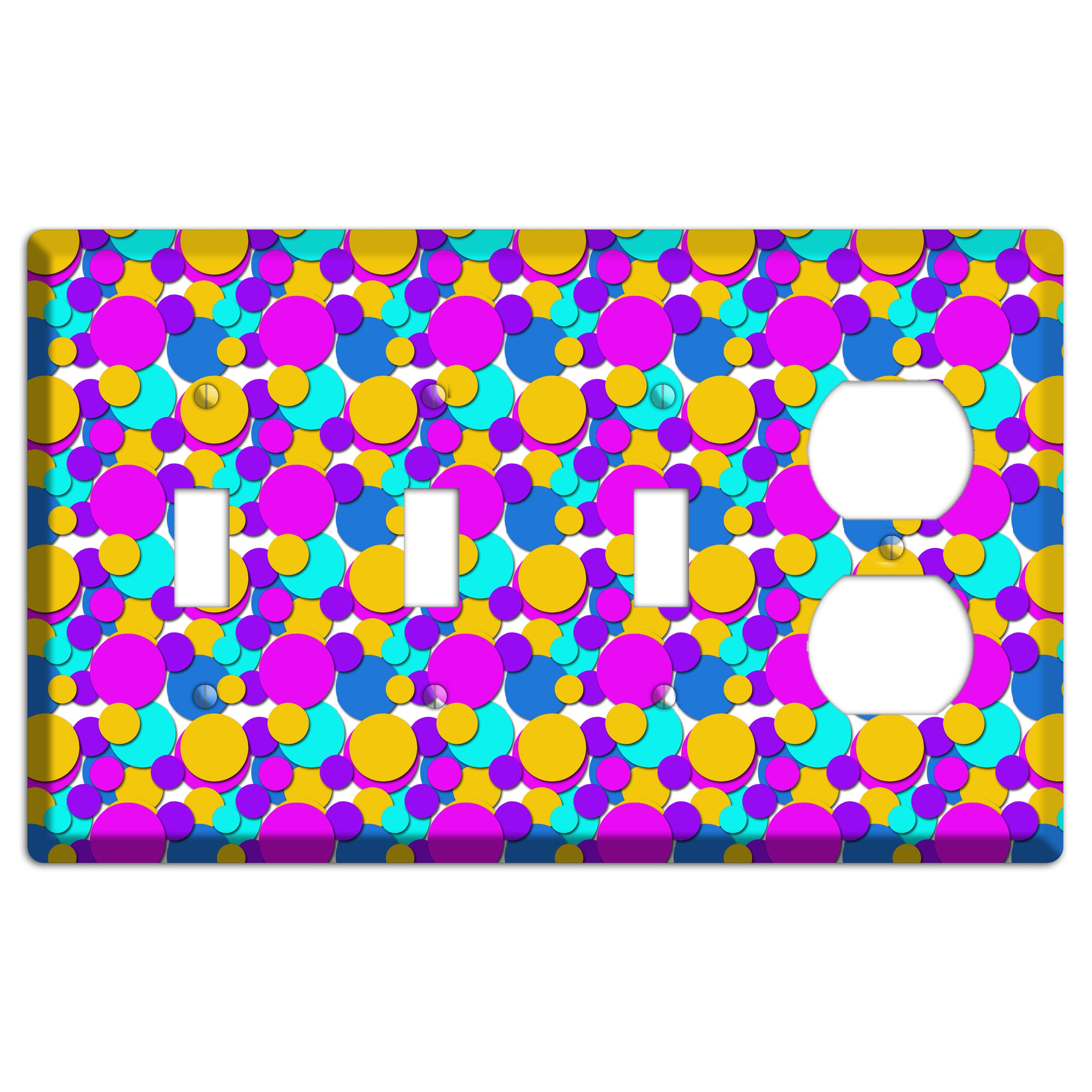 Orange Turquoise Fuschia Blue Bubble Dots 3 Toggle / Duplex Wallplate