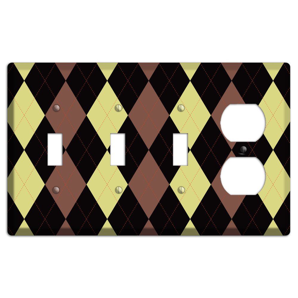 Yellow and Brown Argyle 3 Toggle / Duplex Wallplate