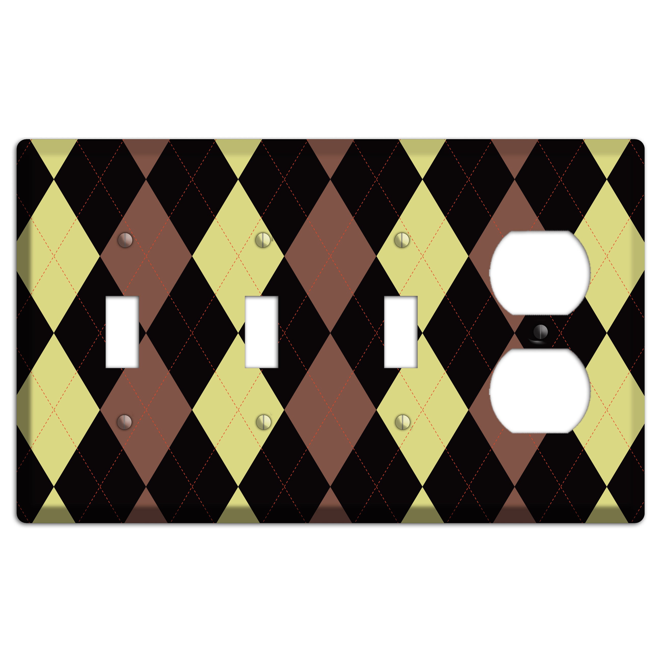 Yellow and Brown Argyle 3 Toggle / Duplex Wallplate