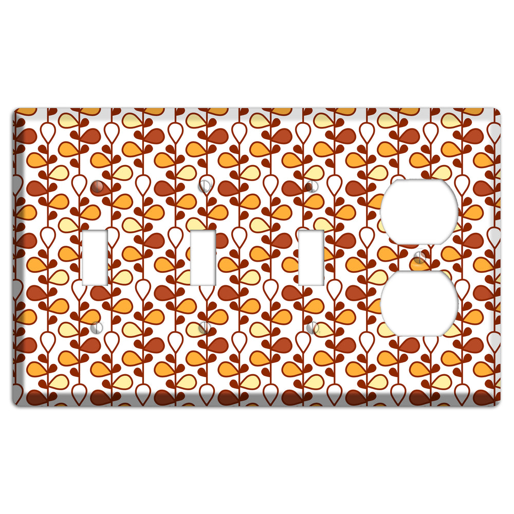 White with Red and Orange Drop and Vine 3 Toggle / Duplex Wallplate