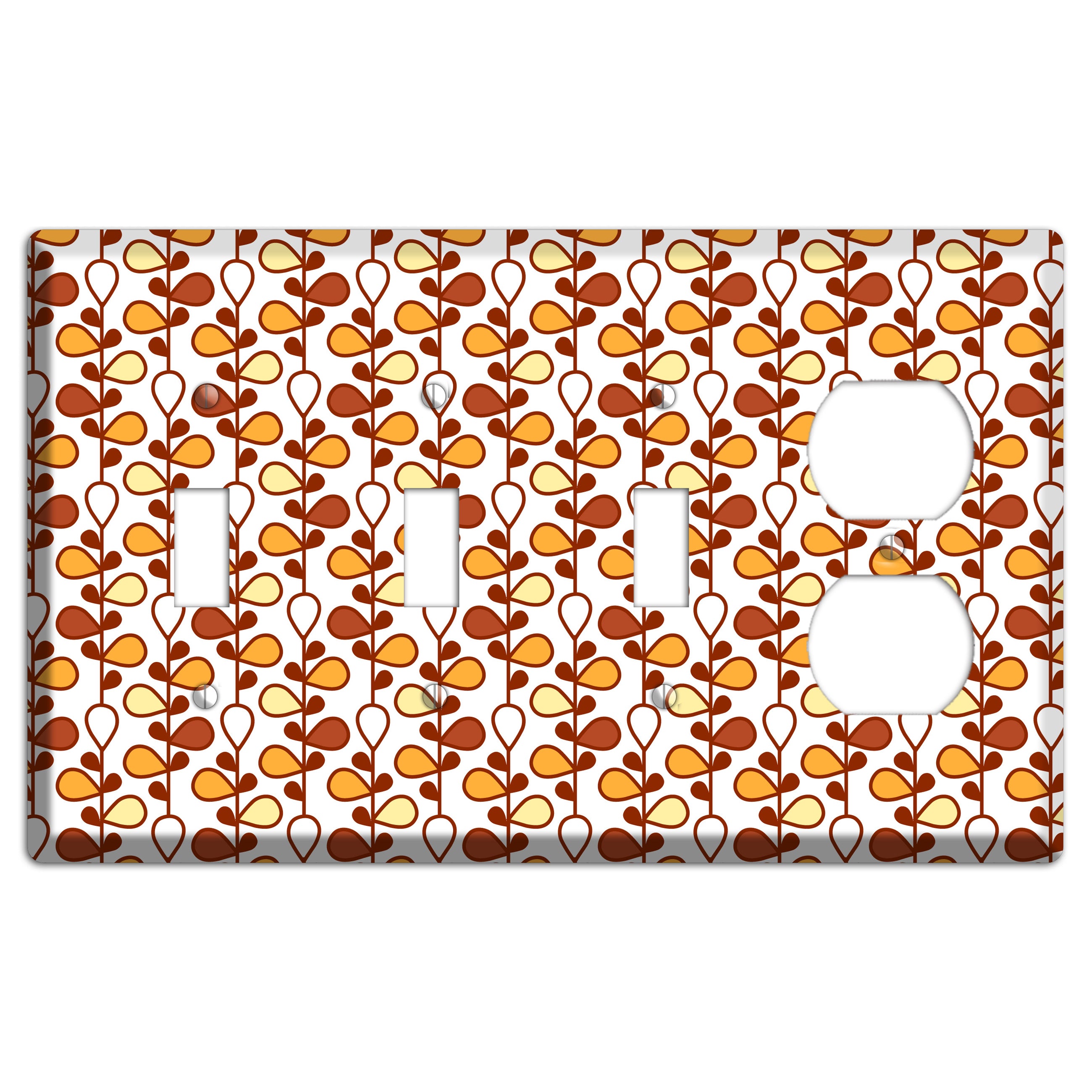 White with Red and Orange Drop and Vine 3 Toggle / Duplex Wallplate