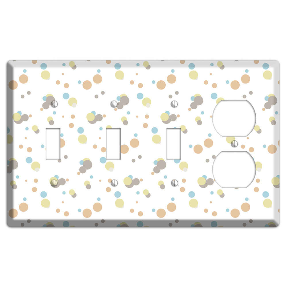 White with Soft Sage Blue and Umber Small Dots 3 Toggle / Duplex Wallplate
