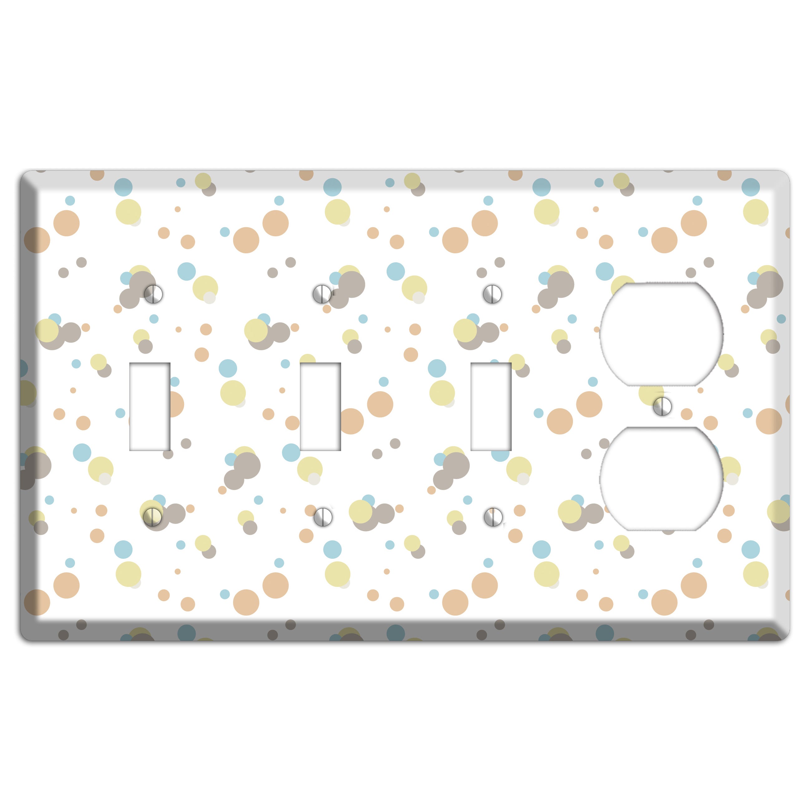 White with Soft Sage Blue and Umber Small Dots 3 Toggle / Duplex Wallplate