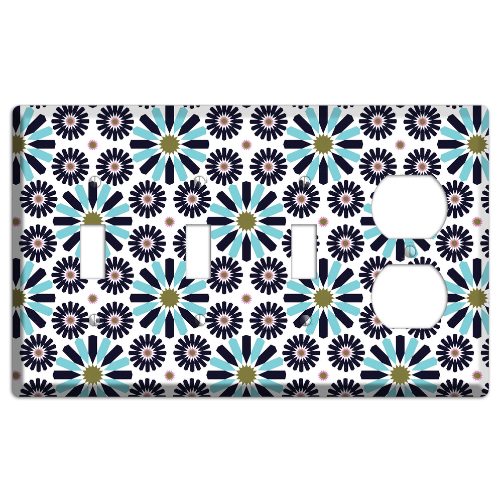 Dusty Blue and Olive Scandinavian Floral 3 Toggle / Duplex Wallplate