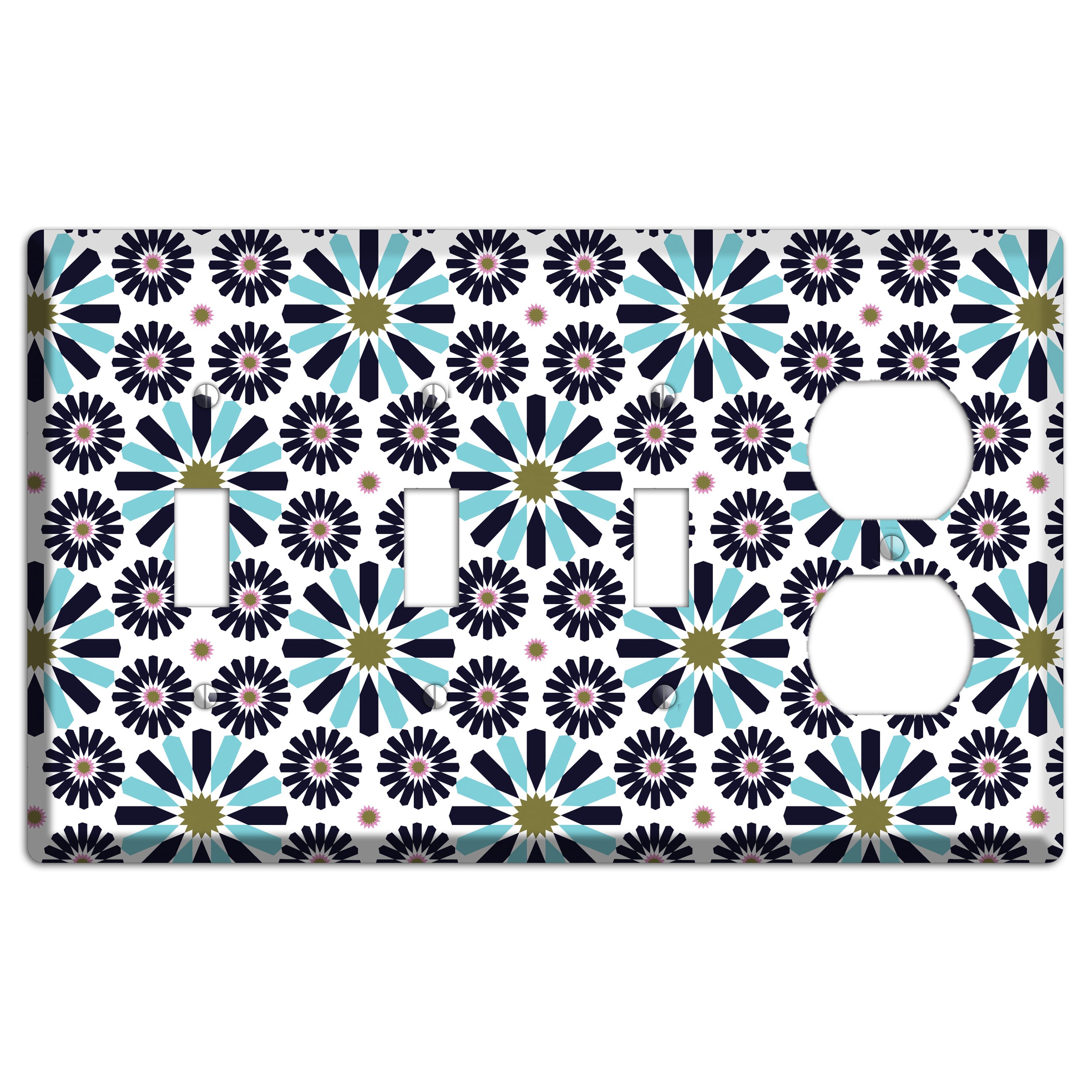 Dusty Blue and Olive Scandinavian Floral 3 Toggle / Duplex Wallplate