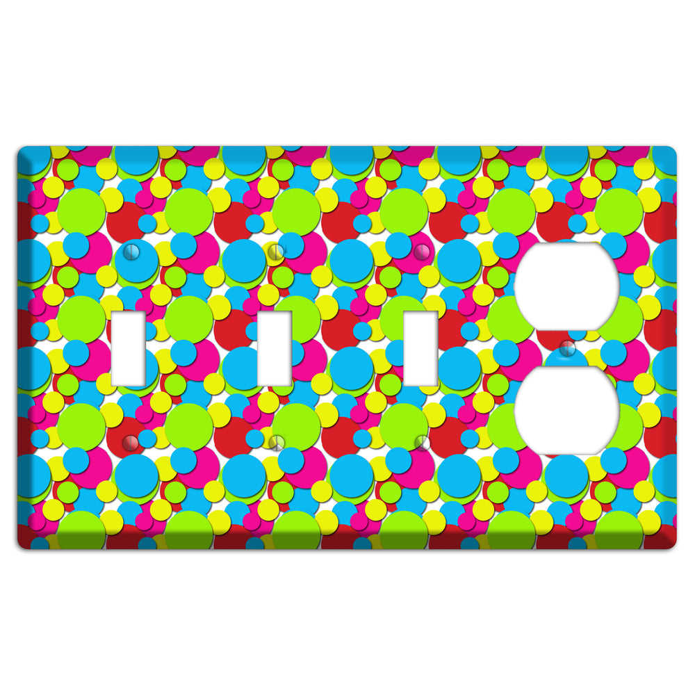 Turquoise Fuschia Lime Red Yellow Bubble Dots 3 Toggle / Duplex Wallplate
