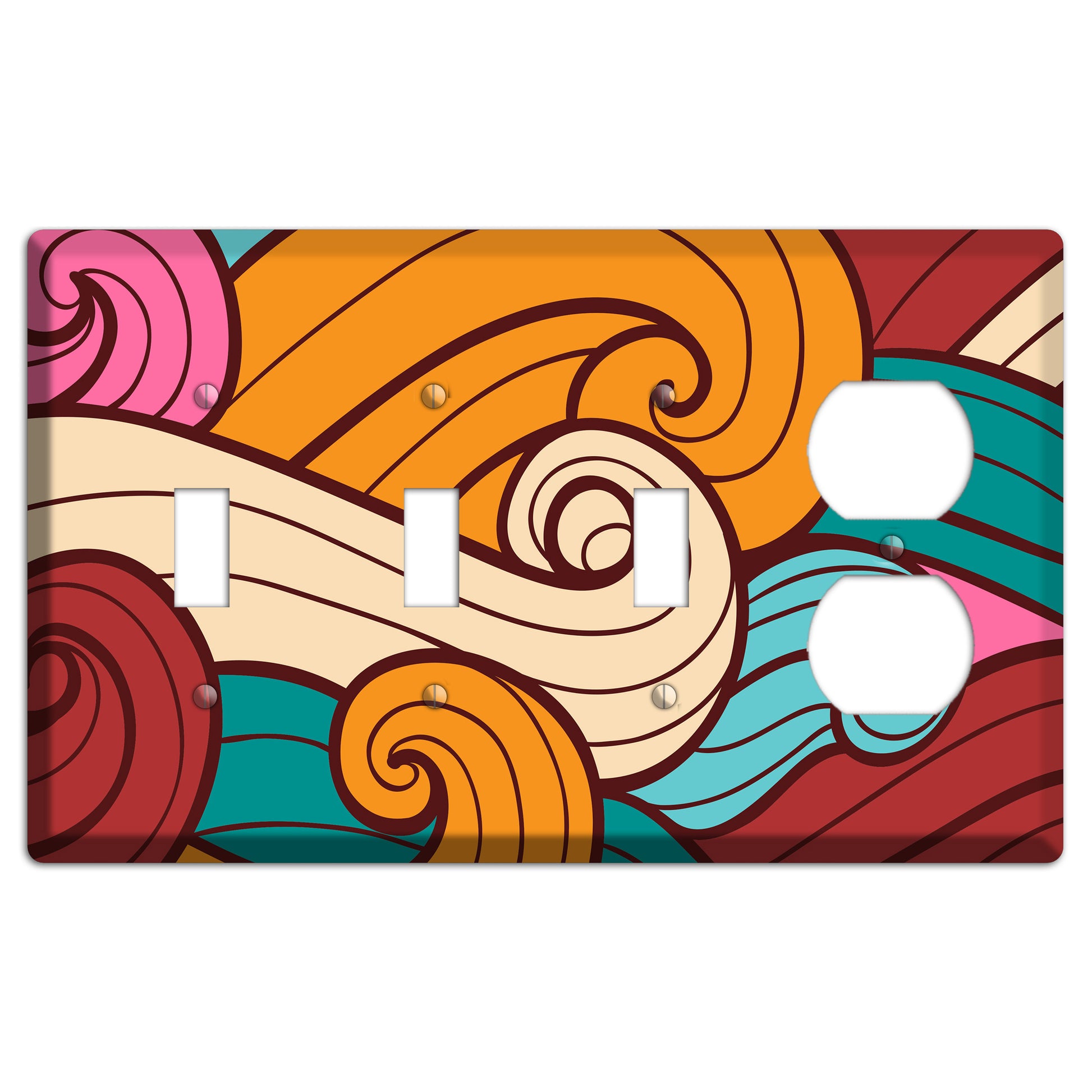 Abstract Curl Red & Cream 3 Toggle / Duplex Wallplate