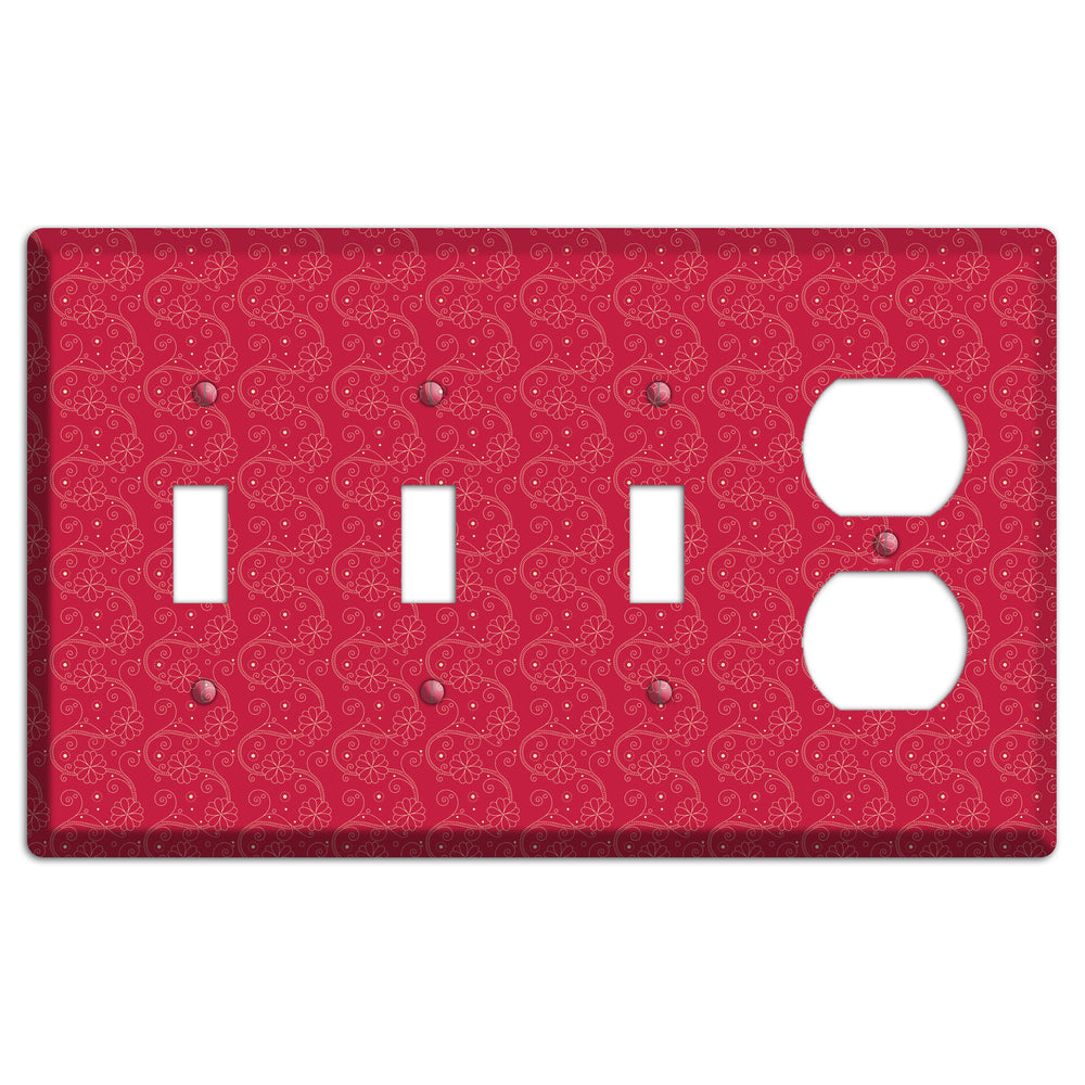 Tiny Red Floral Swirl 3 Toggle / Duplex Wallplate