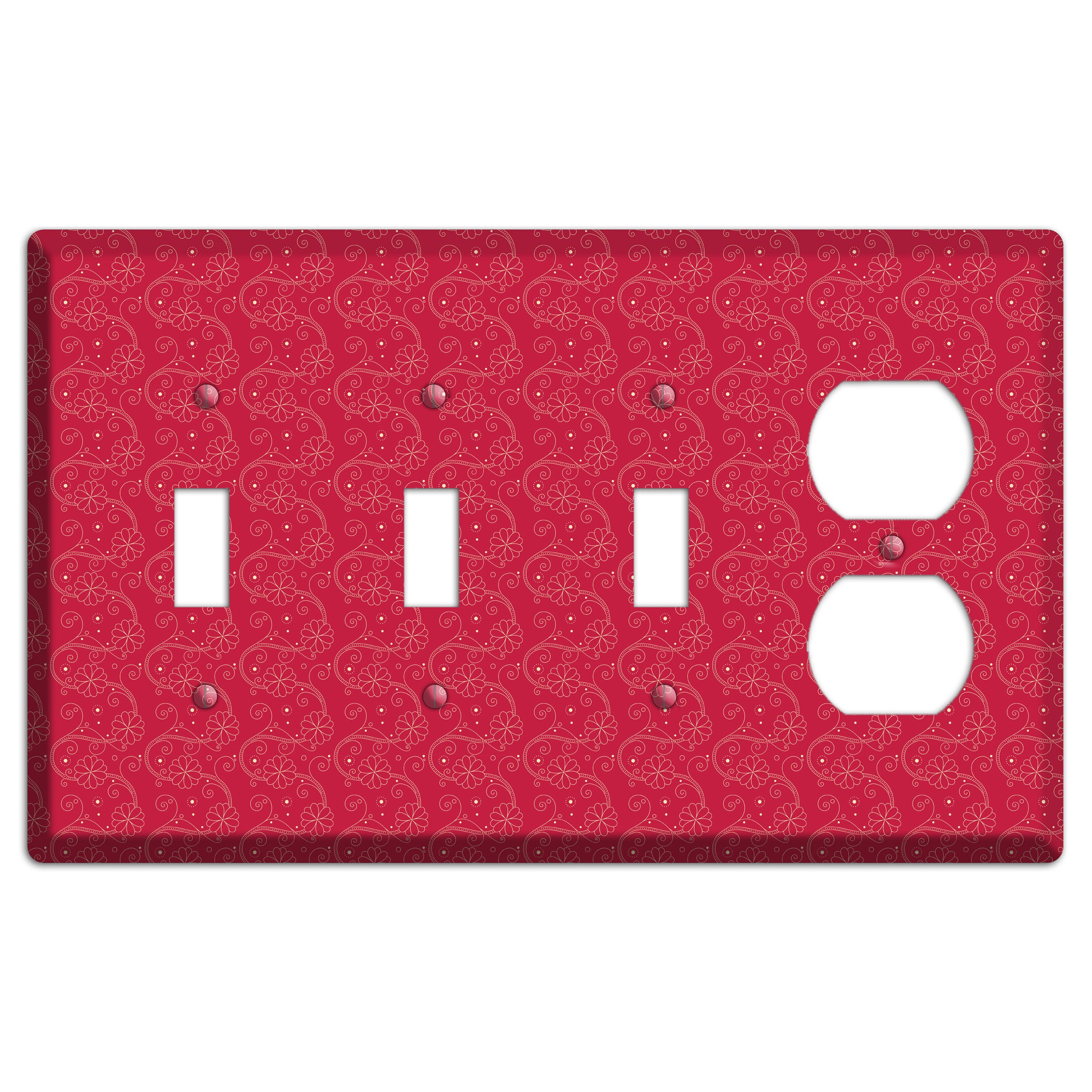 Tiny Red Floral Swirl 3 Toggle / Duplex Wallplate