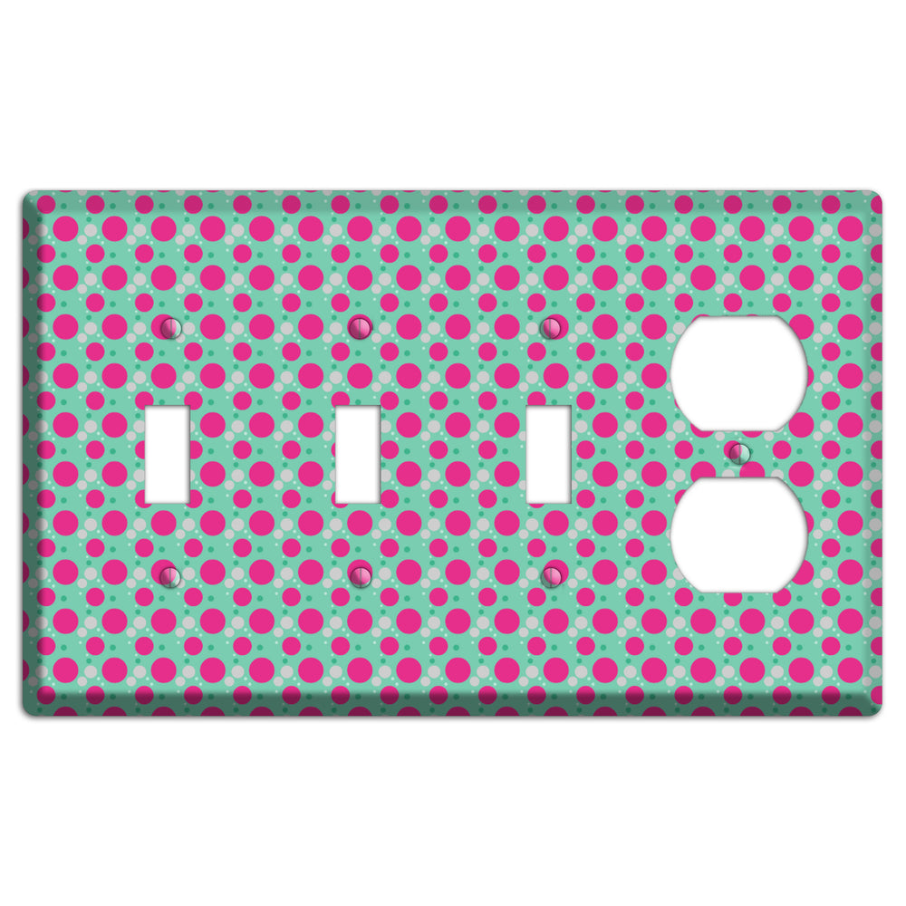 Aqua with Fuscia and Grey Small Dots 3 Toggle / Duplex Wallplate