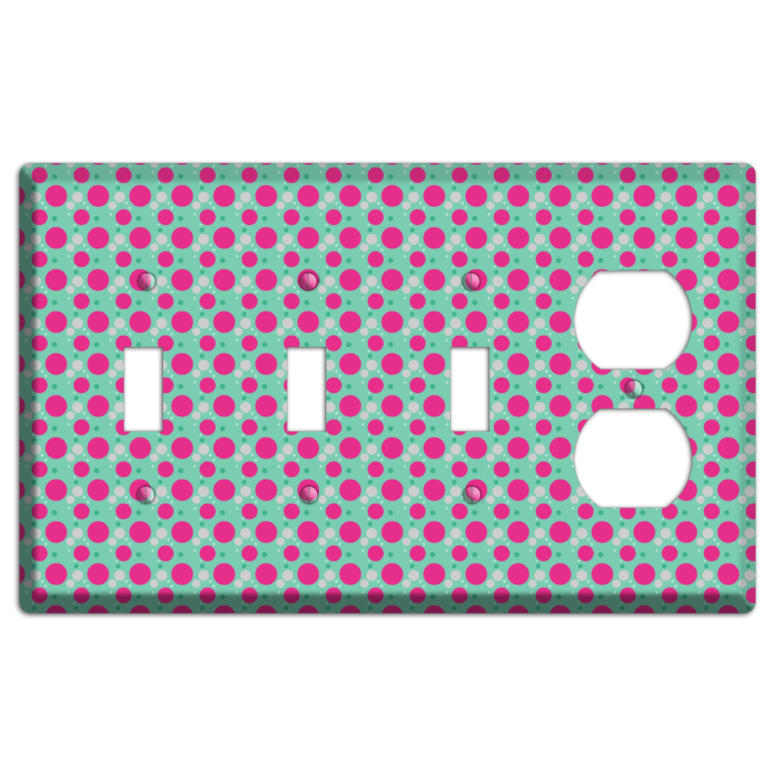 Aqua with Fuscia and Grey Small Dots 3 Toggle / Duplex Wallplate