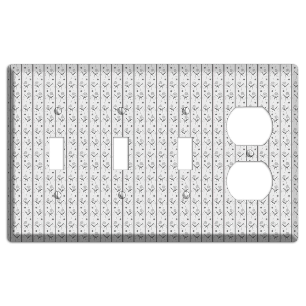 Grey Small Floral Pattern 3 Toggle / Duplex Wallplate