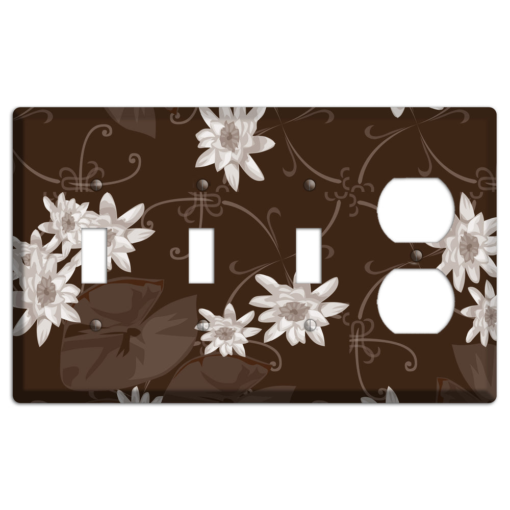 Brown with White Blooms 3 Toggle / Duplex Wallplate