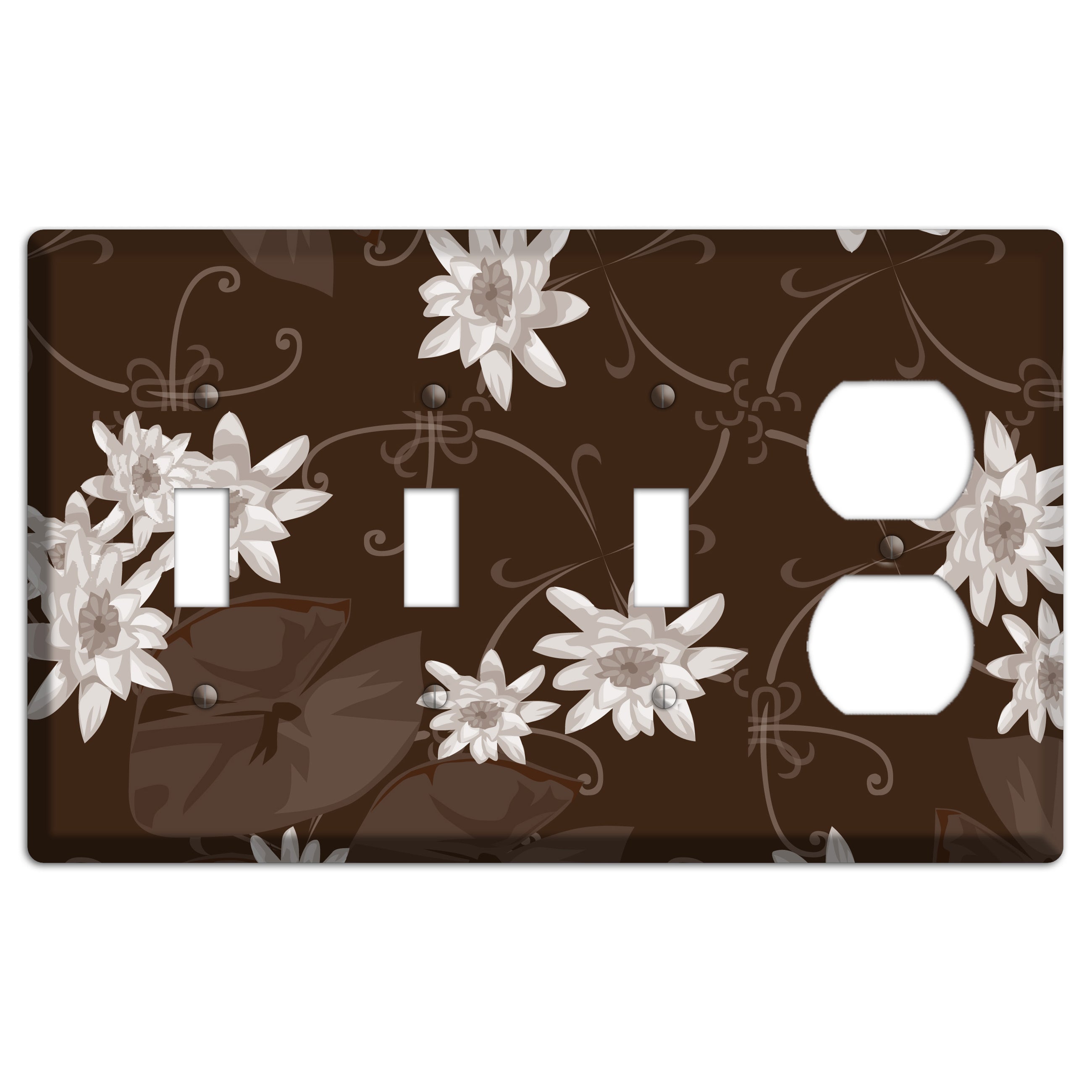 Brown with White Blooms 3 Toggle / Duplex Wallplate