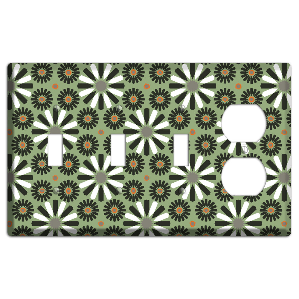 Olive with Scandinavian Floral 3 Toggle / Duplex Wallplate