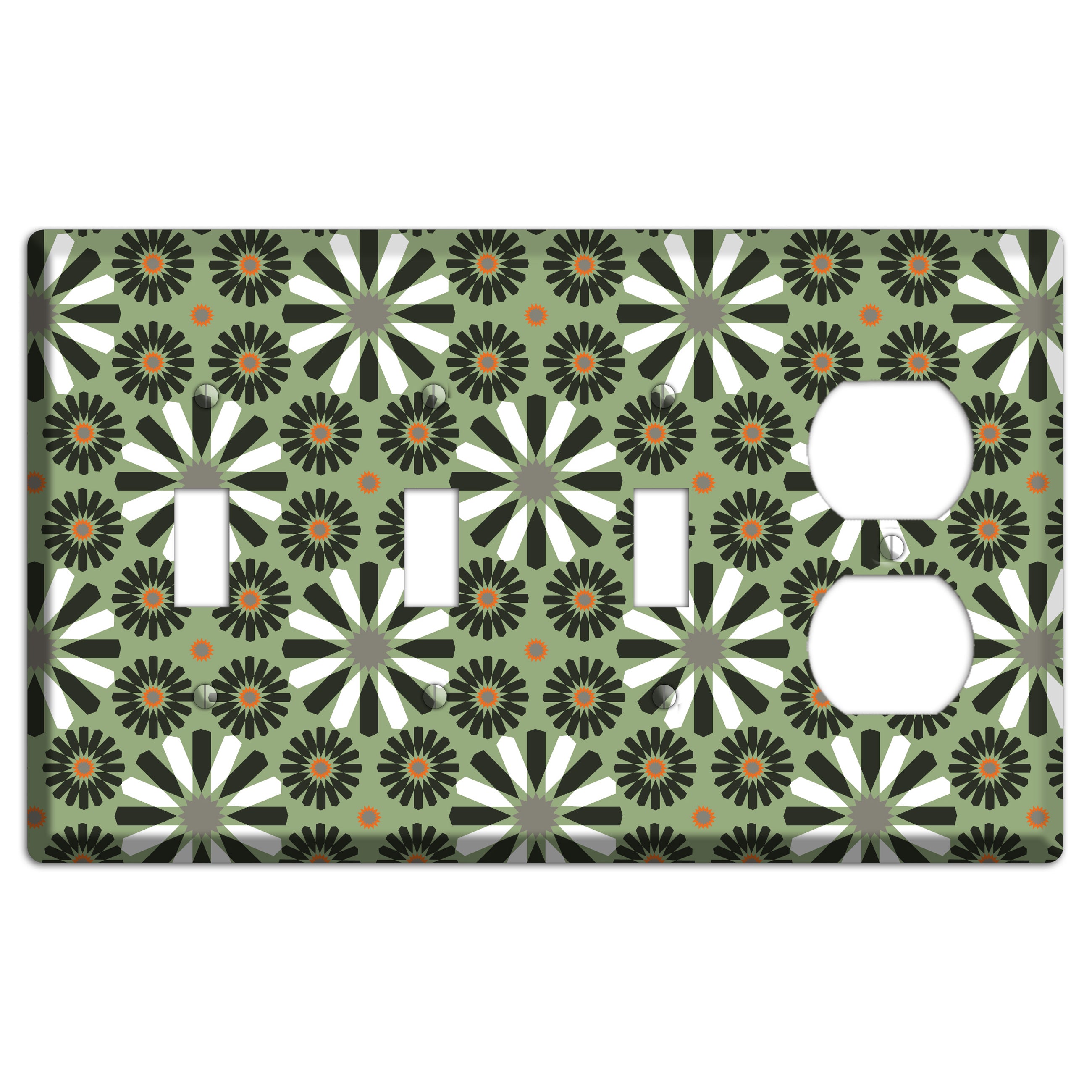 Olive with Scandinavian Floral 3 Toggle / Duplex Wallplate