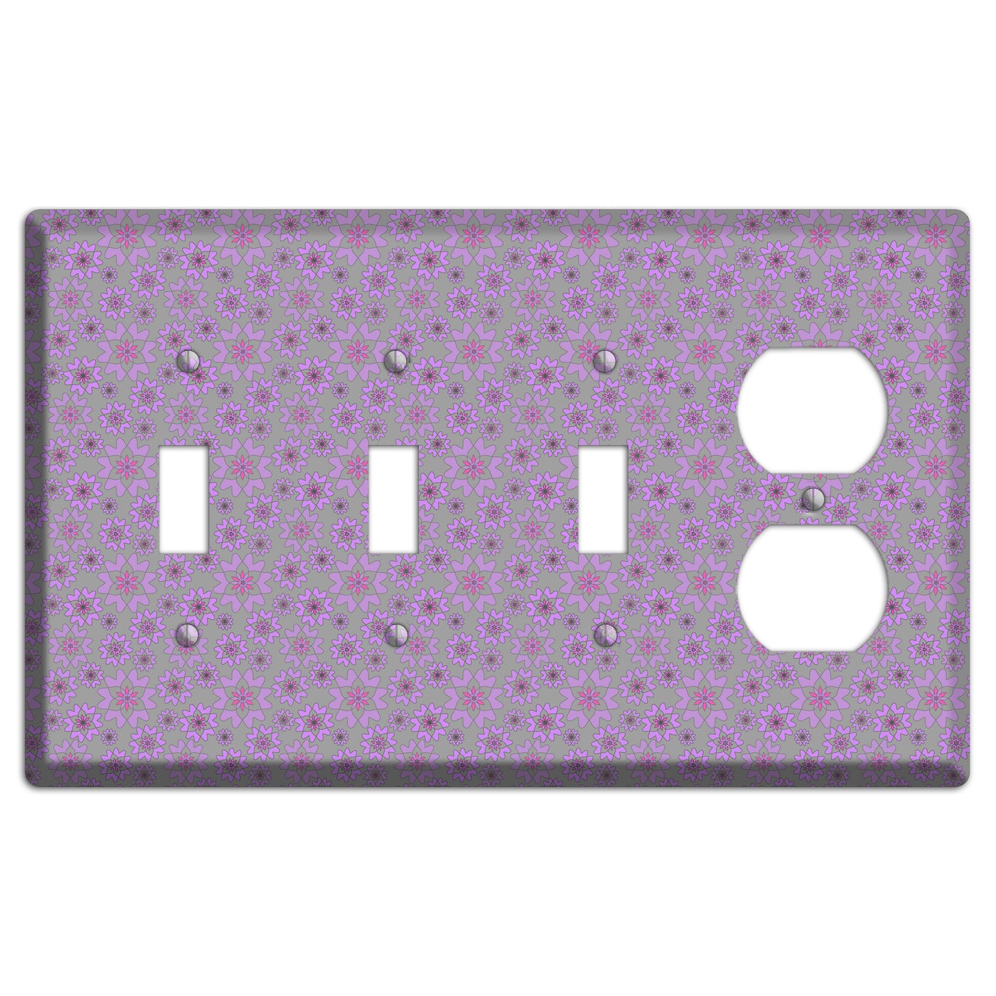 Grey with Tiny Purple Retro Suzani 3 Toggle / Duplex Wallplate