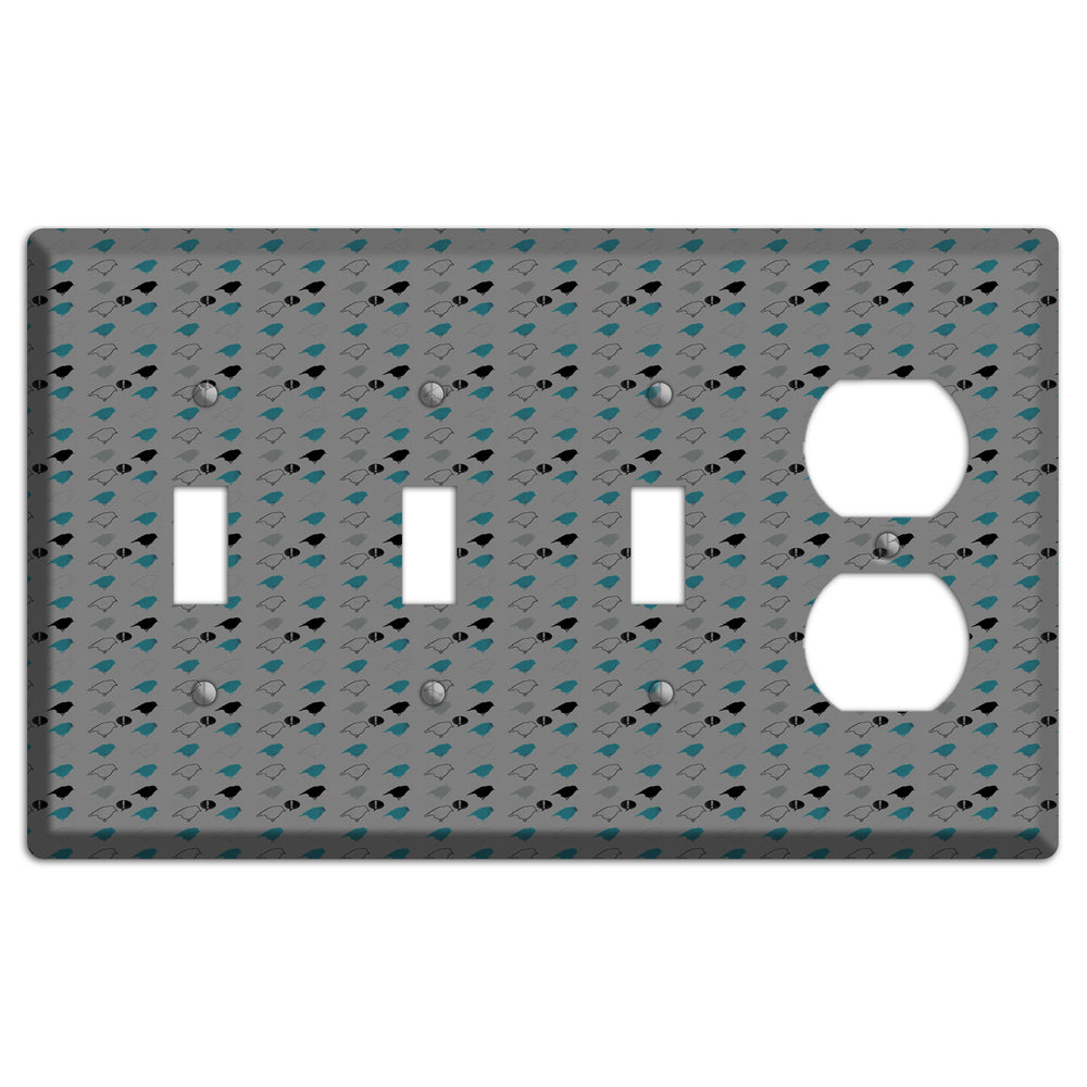 Grey with Small Green Birds 3 3 Toggle / Duplex Wallplate