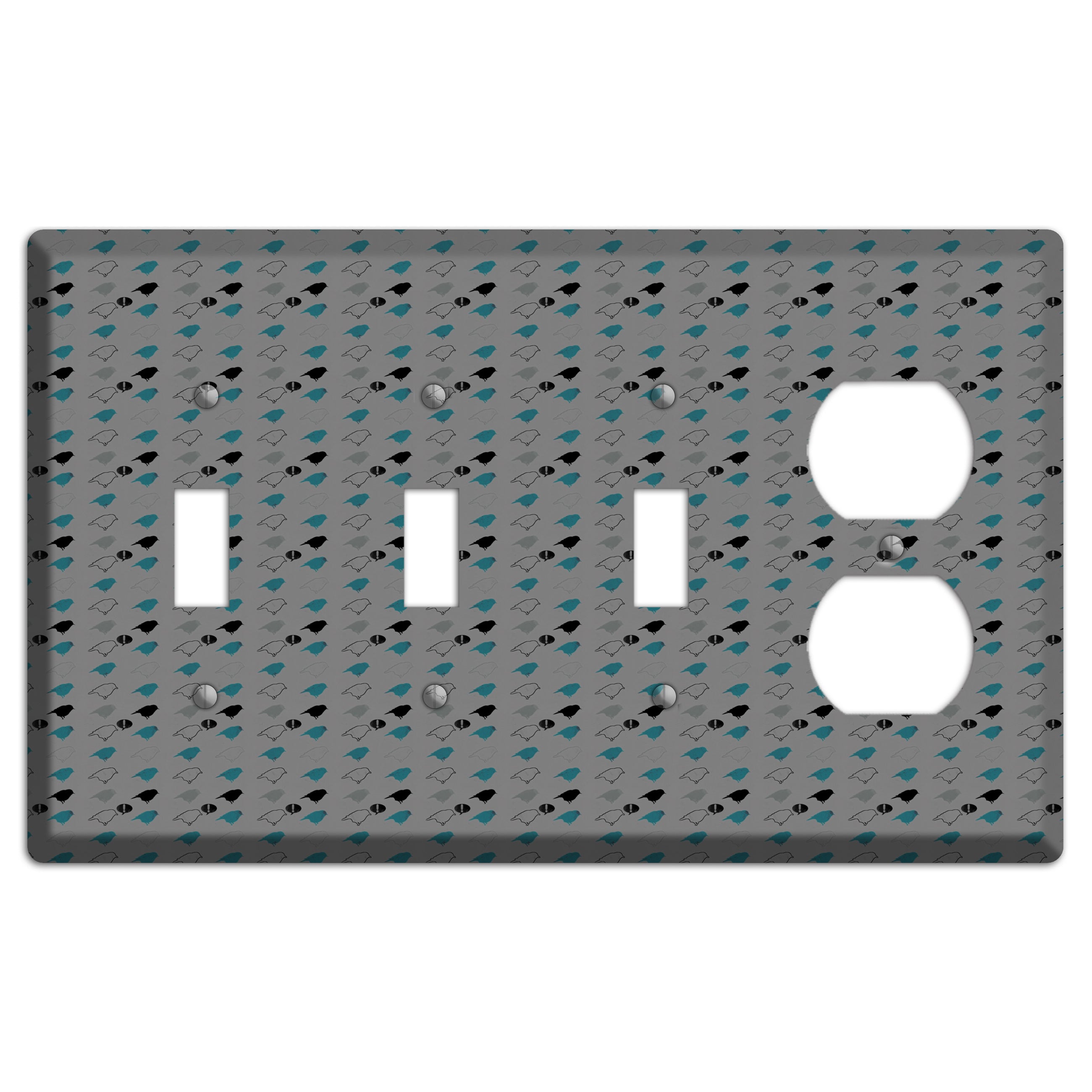 Grey with Small Green Birds 3 3 Toggle / Duplex Wallplate