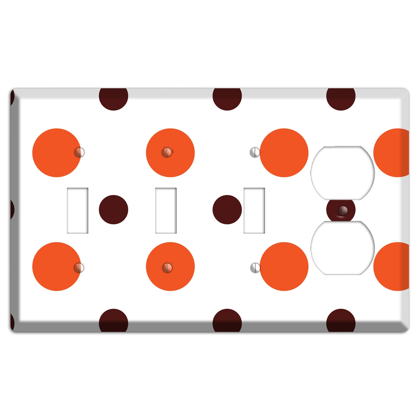 Coral and Brown Multi Medium Polka Dots 3 Toggle / Duplex Wallplate