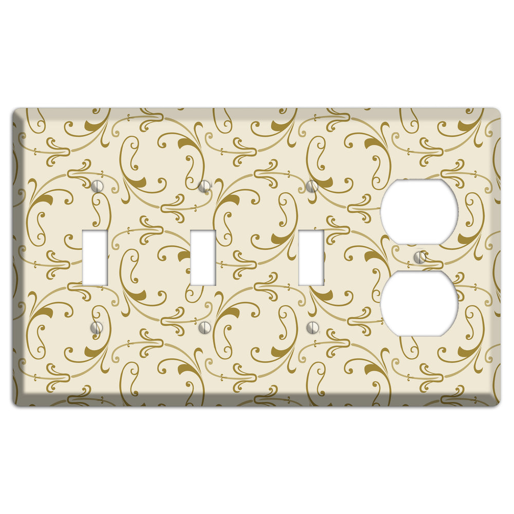 Off White with Gold Victorian Sprig 3 Toggle / Duplex Wallplate
