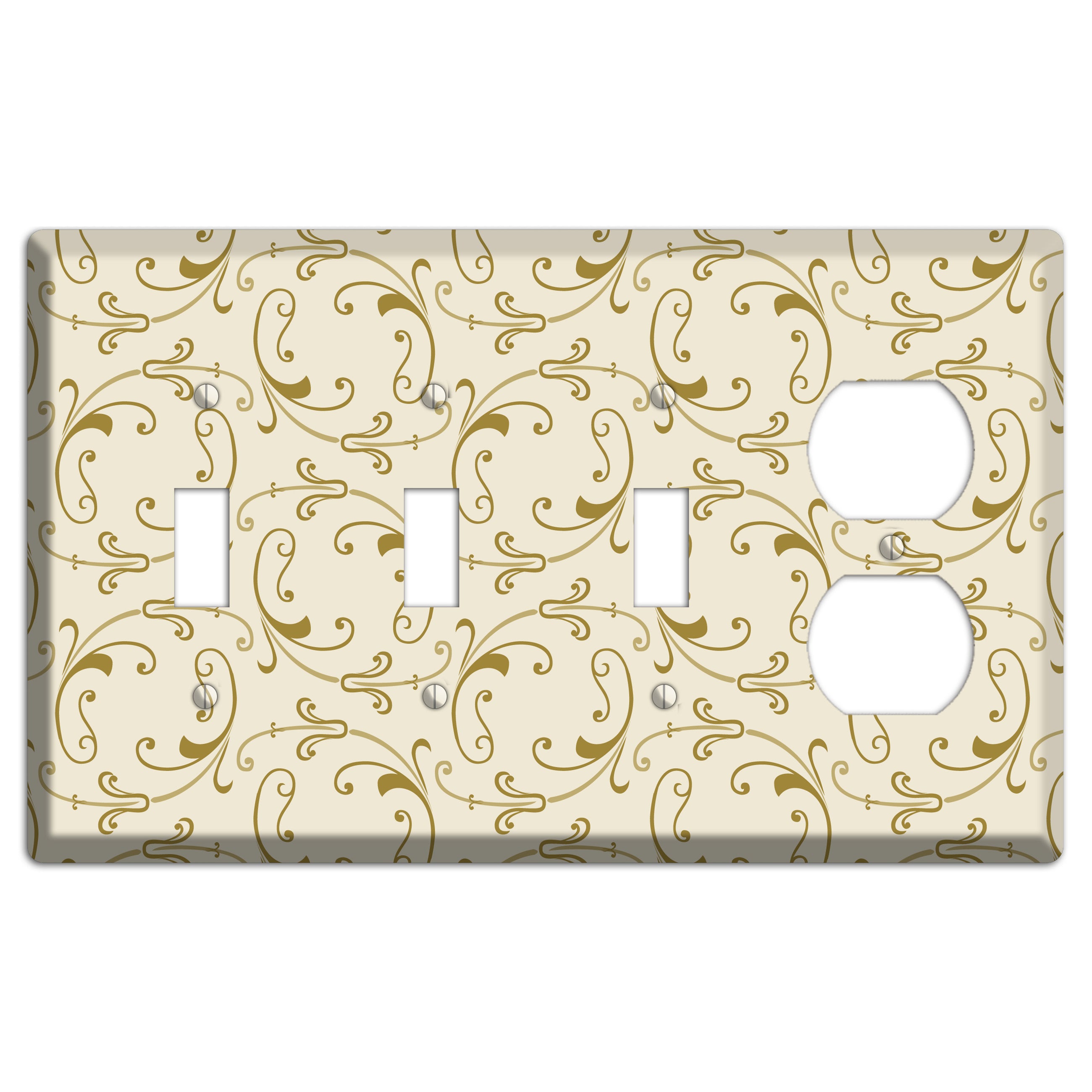 Off White with Gold Victorian Sprig 3 Toggle / Duplex Wallplate